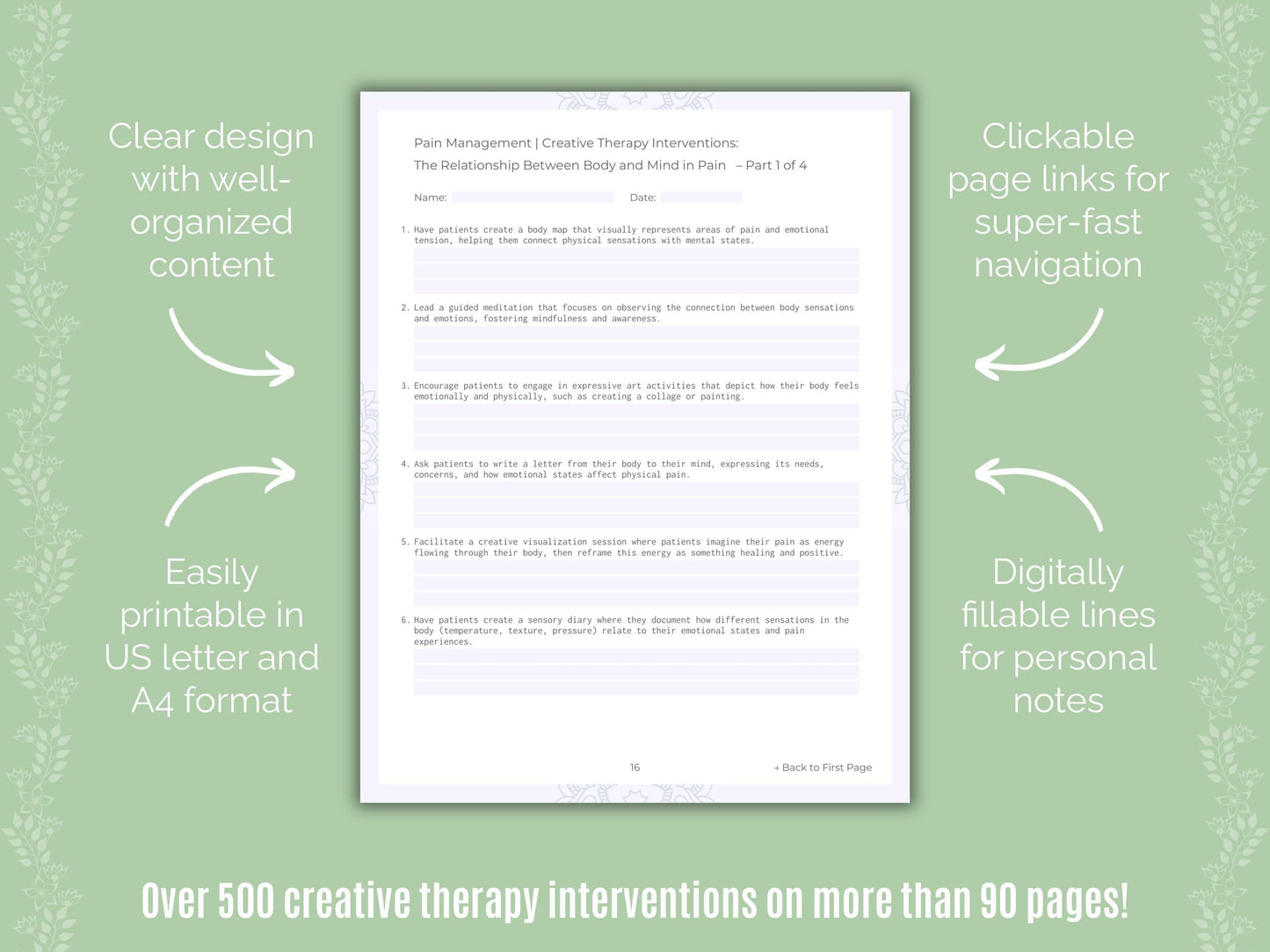 Pain Management Creative Therapy Counseling Templates