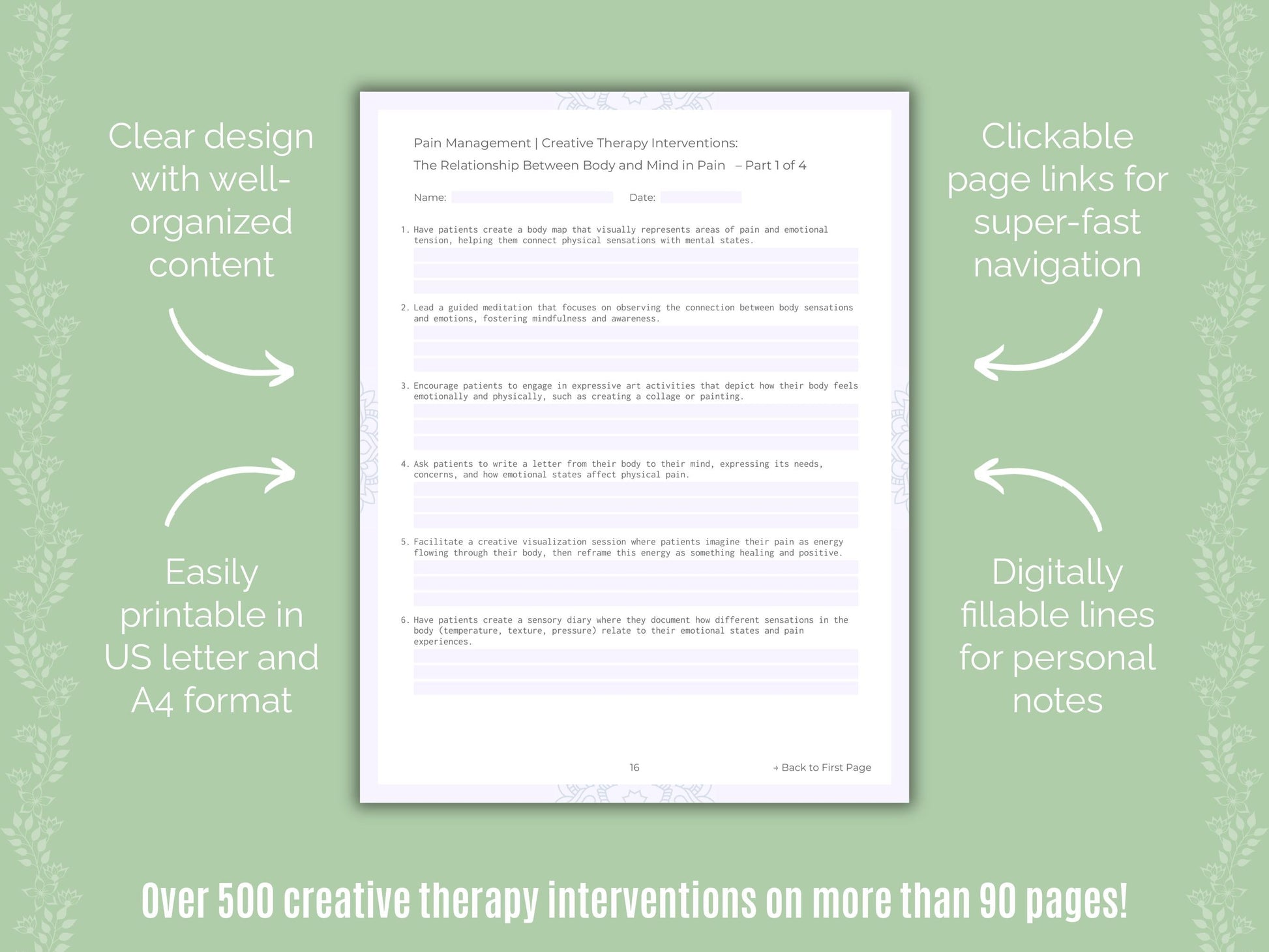 Pain Management Creative Therapy Counseling Templates