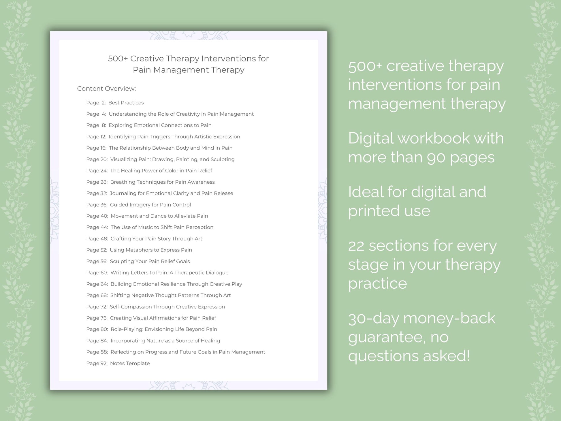 Pain Management Creative Therapy Therapist Worksheets