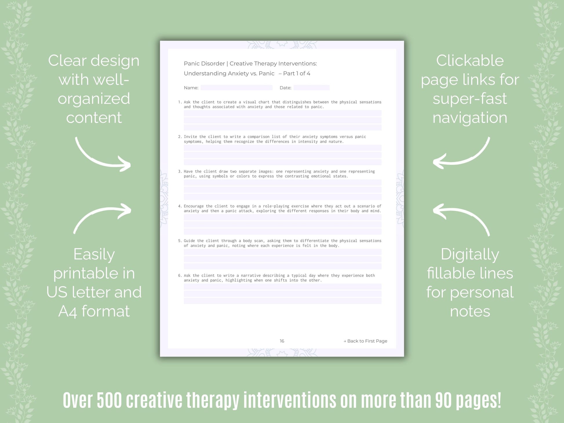 Panic Disorder Creative Therapy Counseling Templates