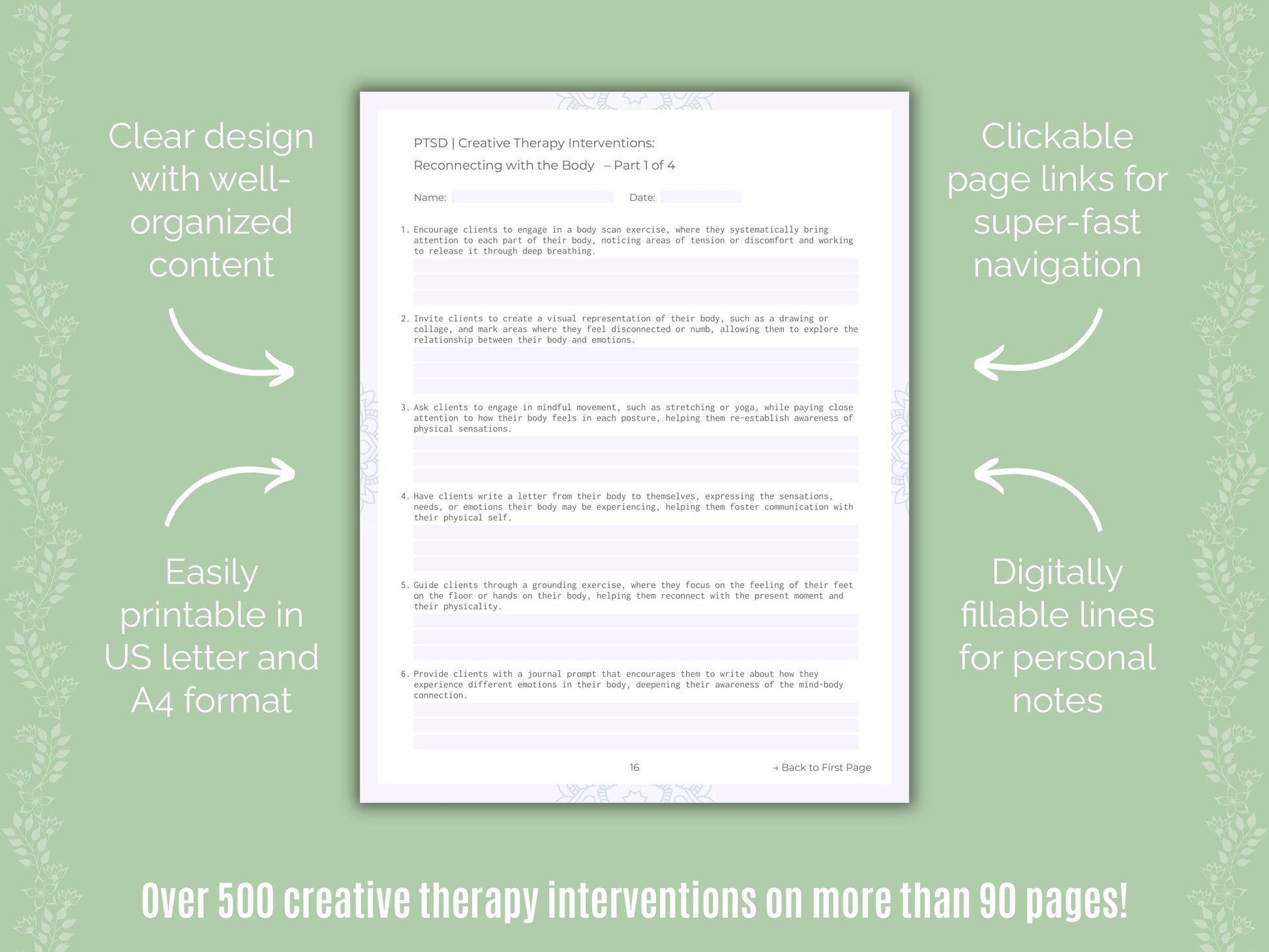 Post-Traumatic Stress Disorder (PTSD) Creative Therapy Counseling Templates