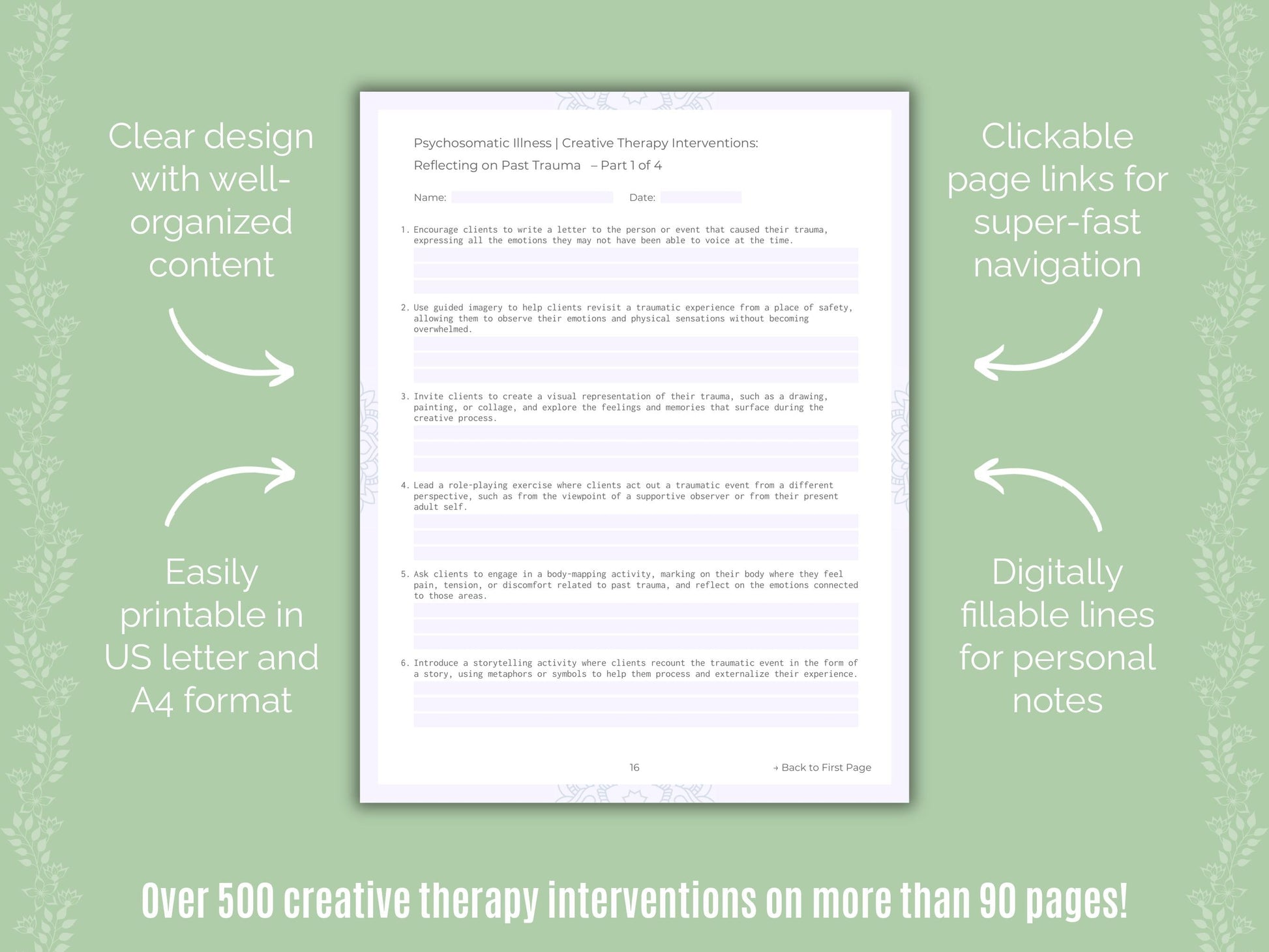 Psychosomatic Illness Creative Therapy Counseling Templates