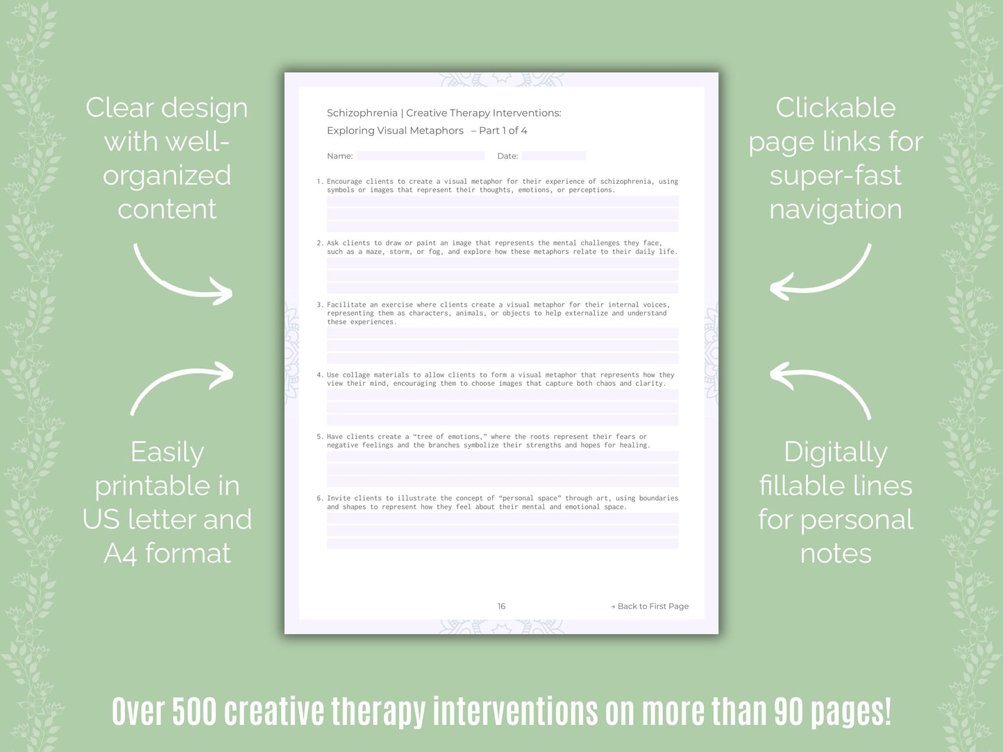 Schizophrenia Creative Therapy Counseling Templates