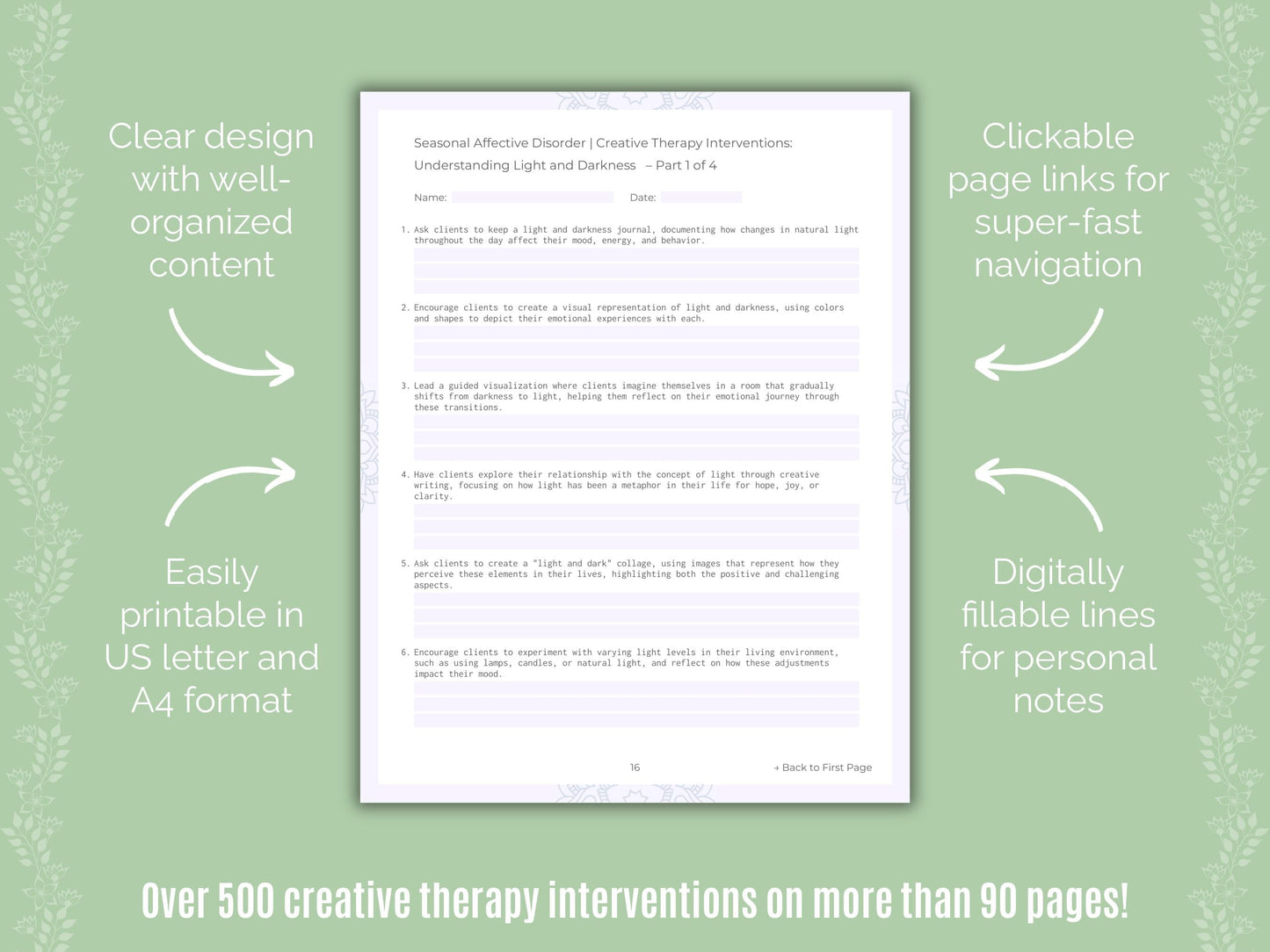 Seasonal Affective Disorder Creative Therapy Counseling Templates