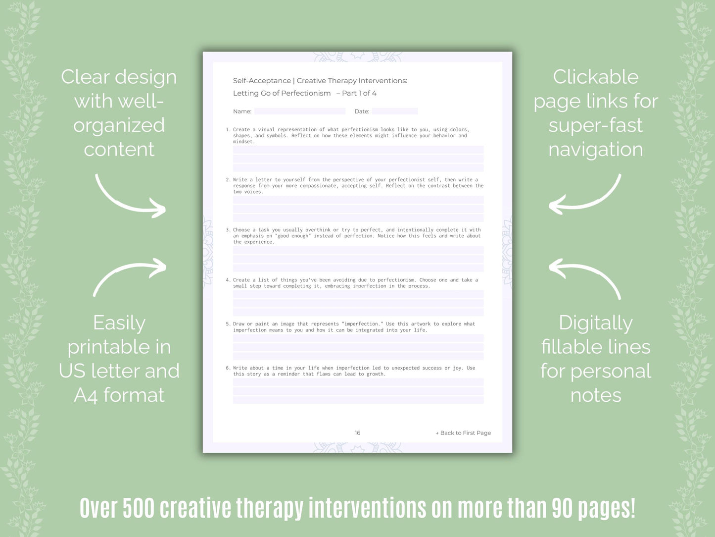 Self-Acceptance Creative Therapy Counseling Templates
