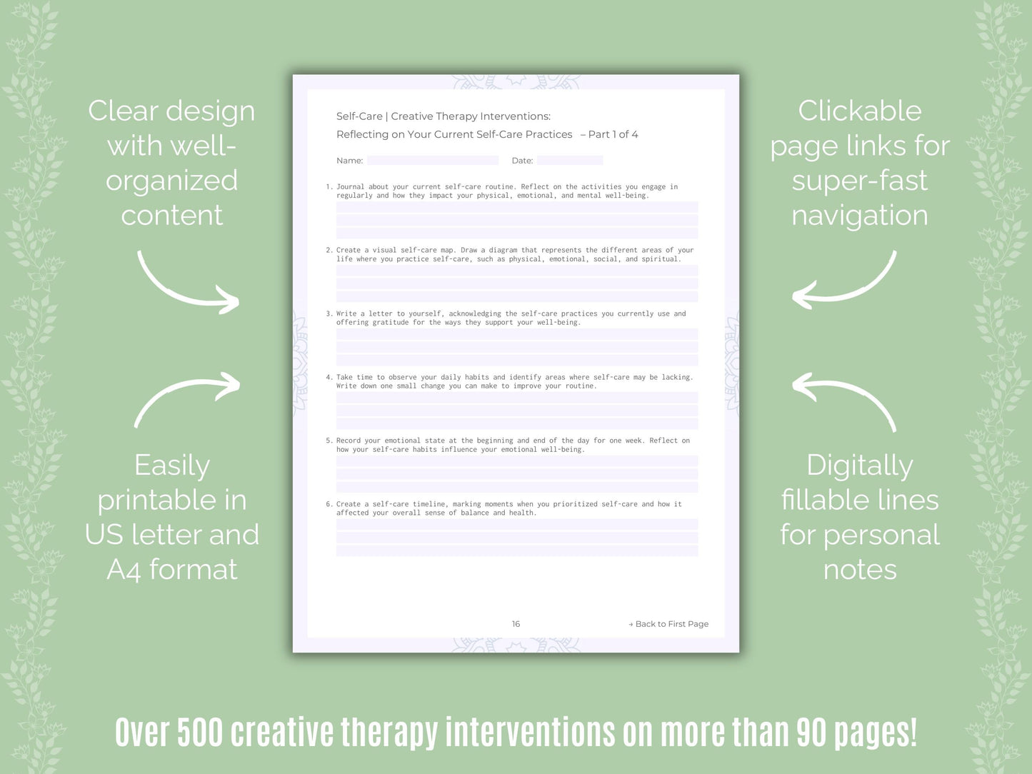 Self-Care Creative Therapy Counseling Templates