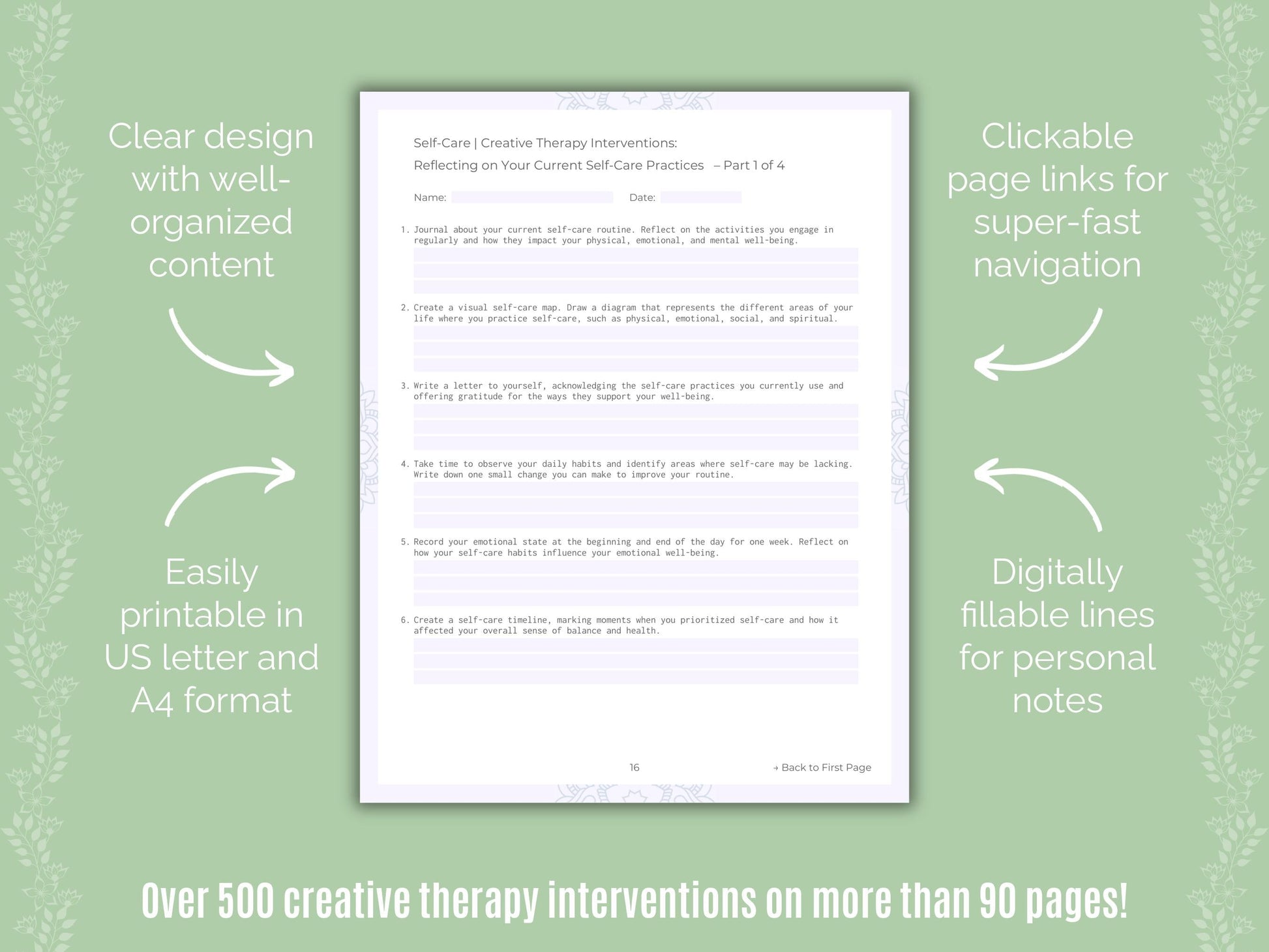 Self-Care Creative Therapy Counseling Templates