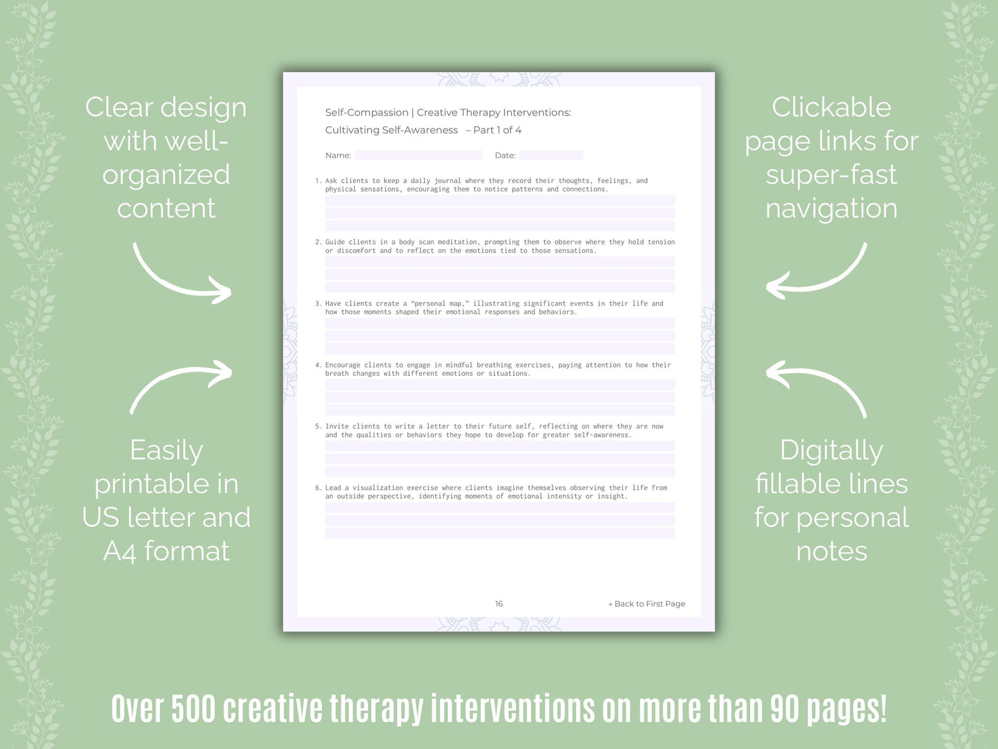 Self-Compassion Creative Therapy Counseling Templates