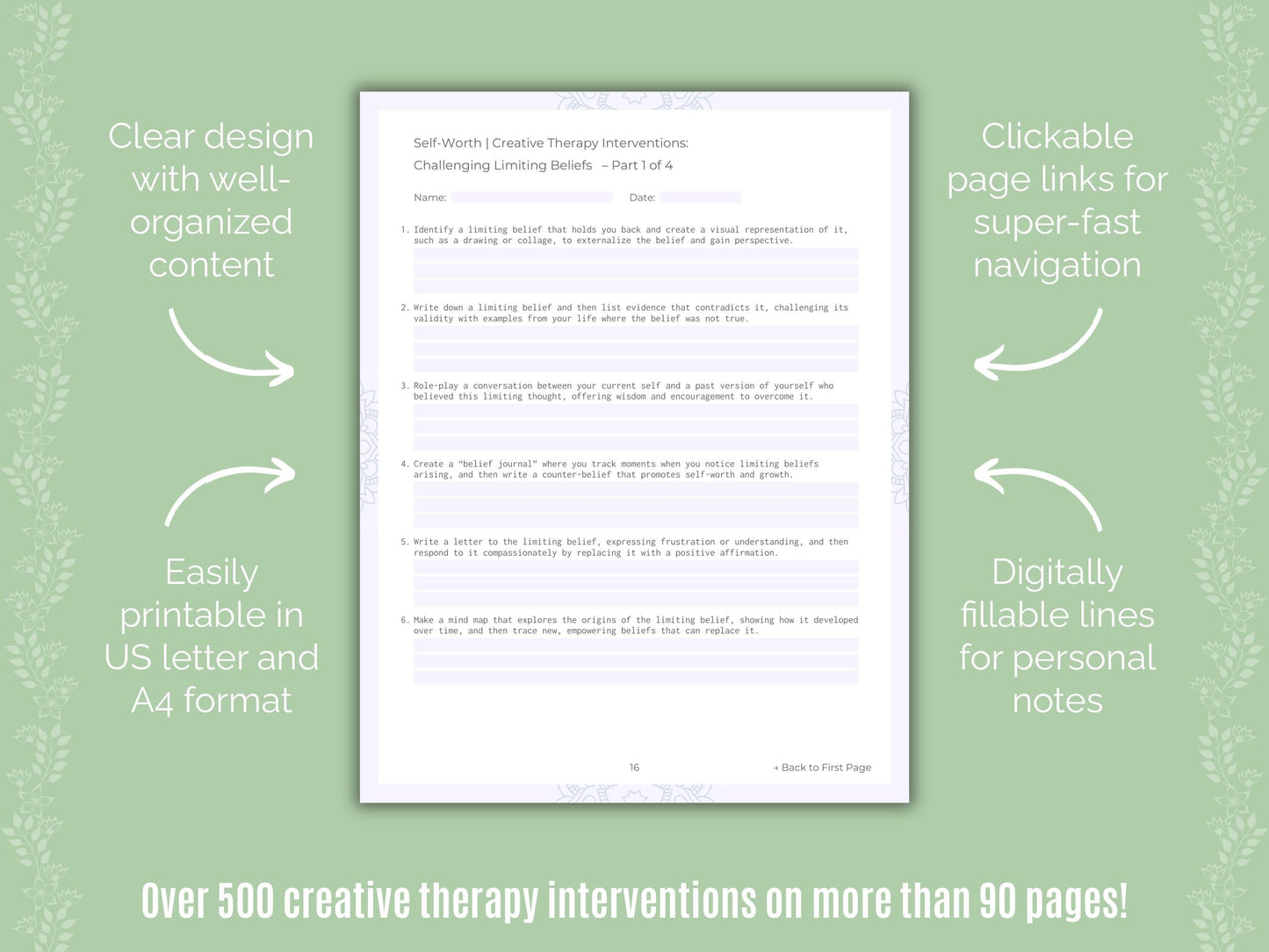 Self-Worth Creative Therapy Counseling Templates