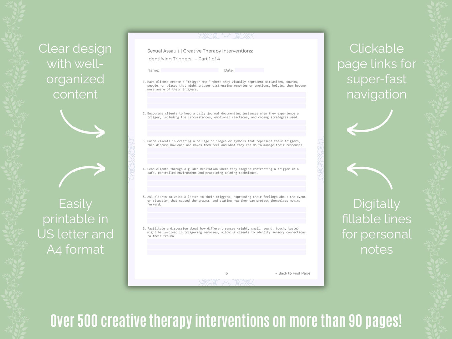 Sexual Assault Creative Therapy Counseling Templates