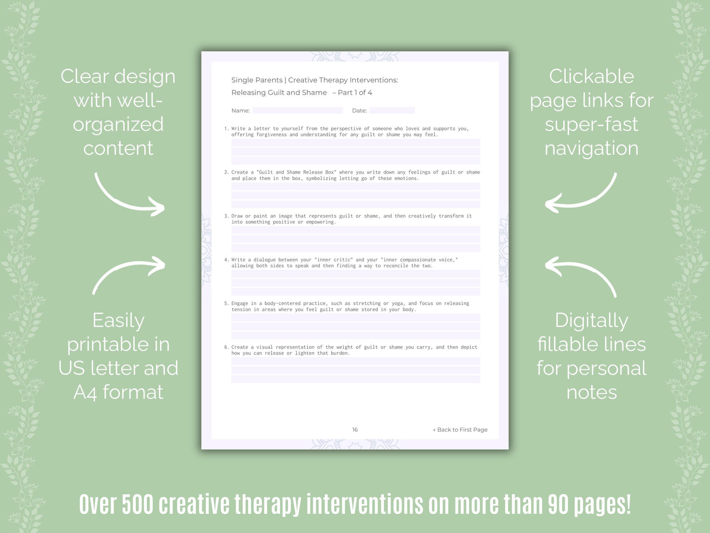 Single Parents Creative Therapy Counseling Templates