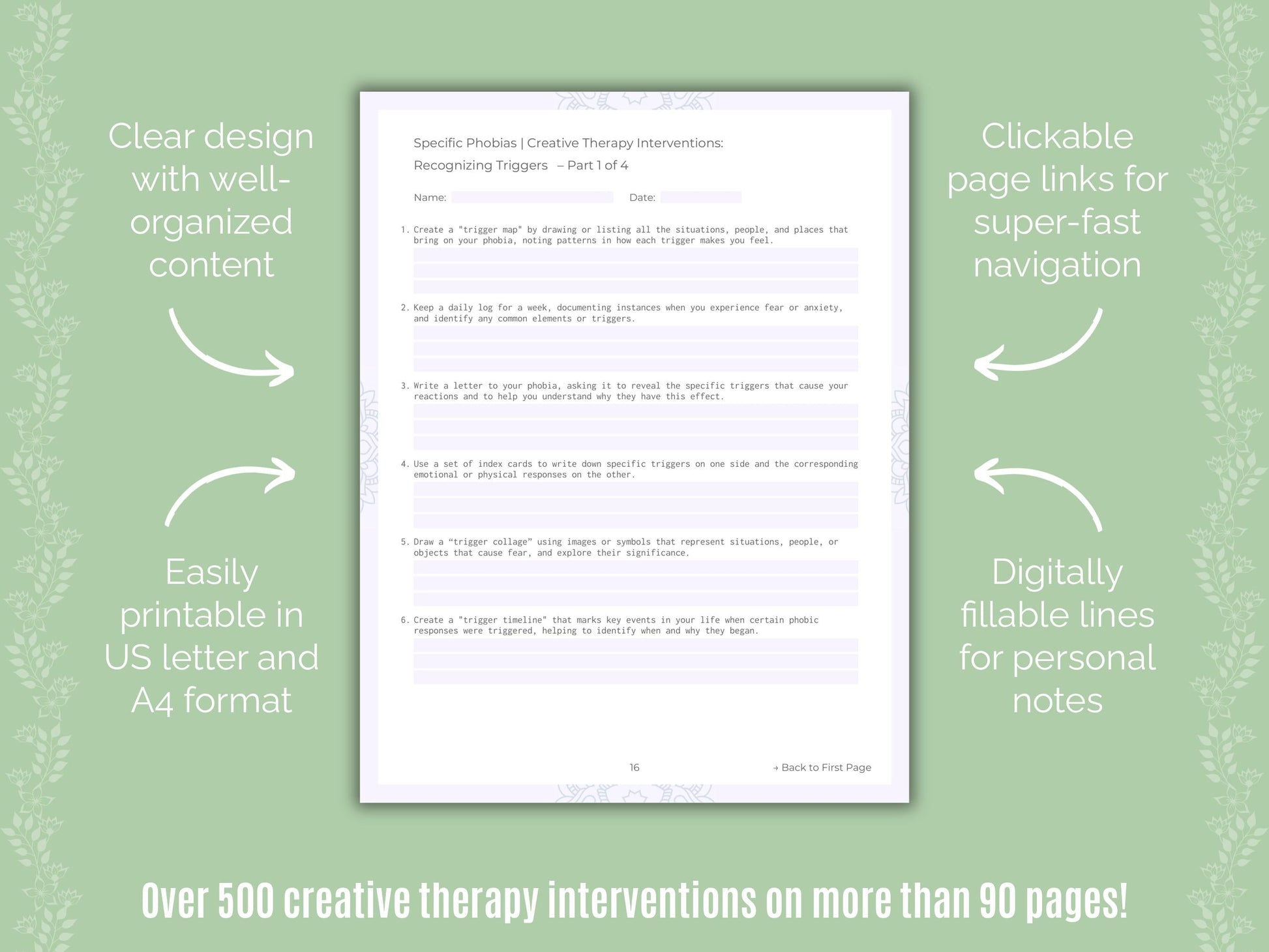 Specific Phobias Creative Therapy Counseling Templates