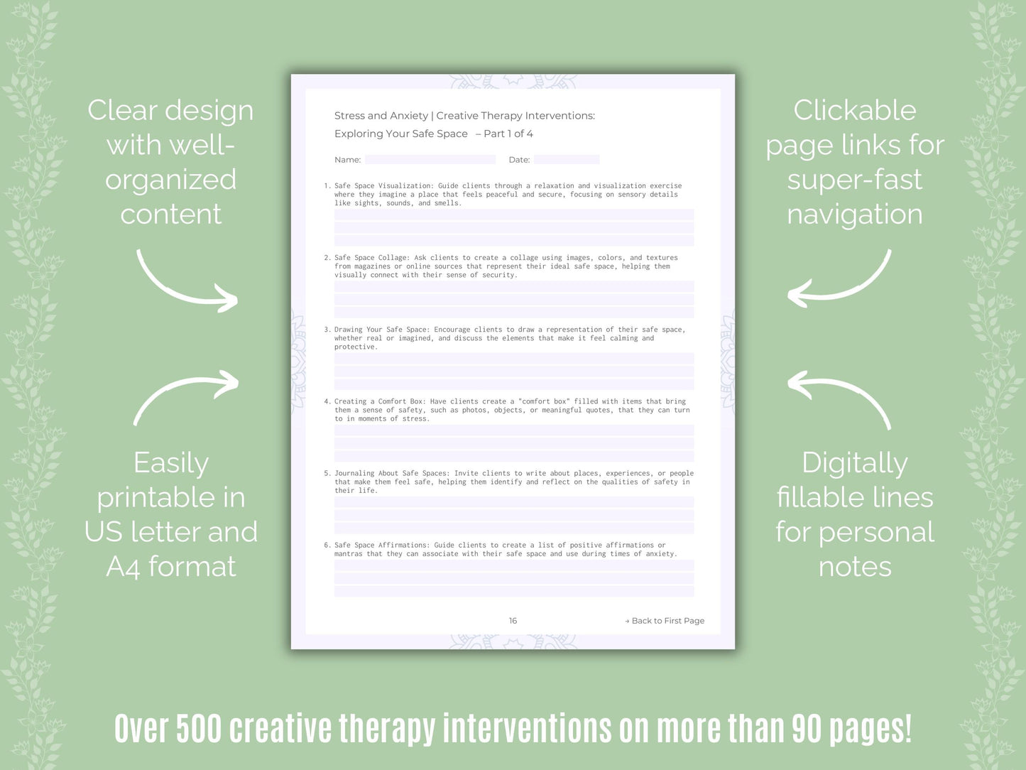 Stress and Anxiety Creative Therapy Counseling Templates