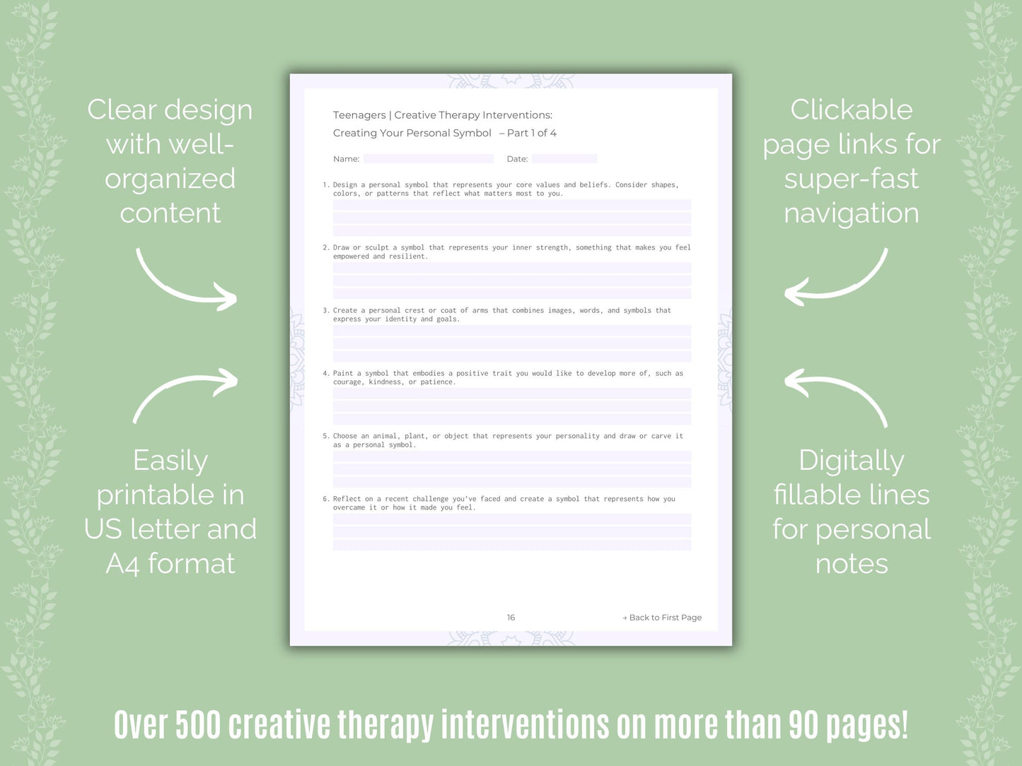 Teenagers Creative Therapy Counseling Templates