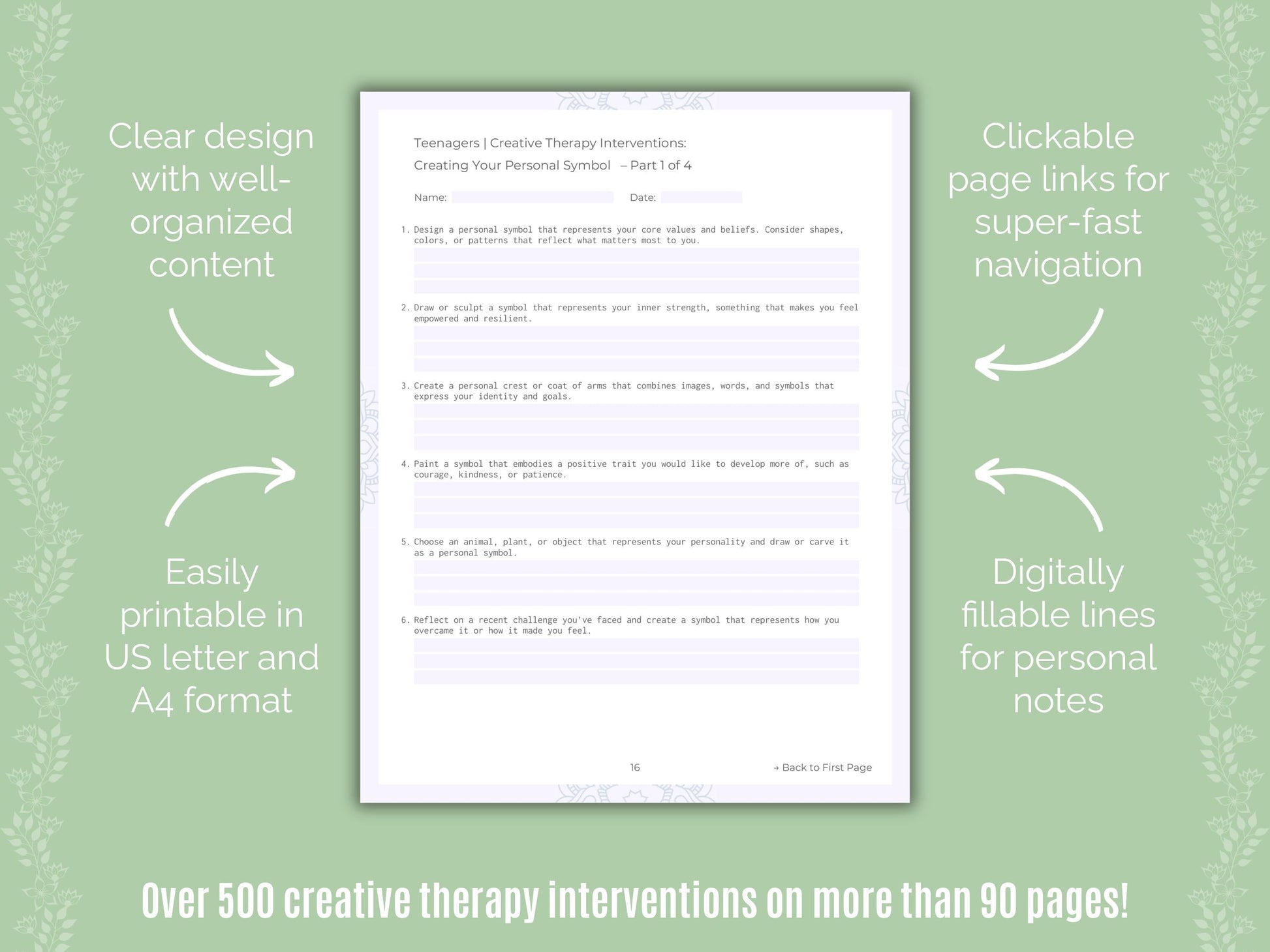 Teenagers Creative Therapy Counseling Templates