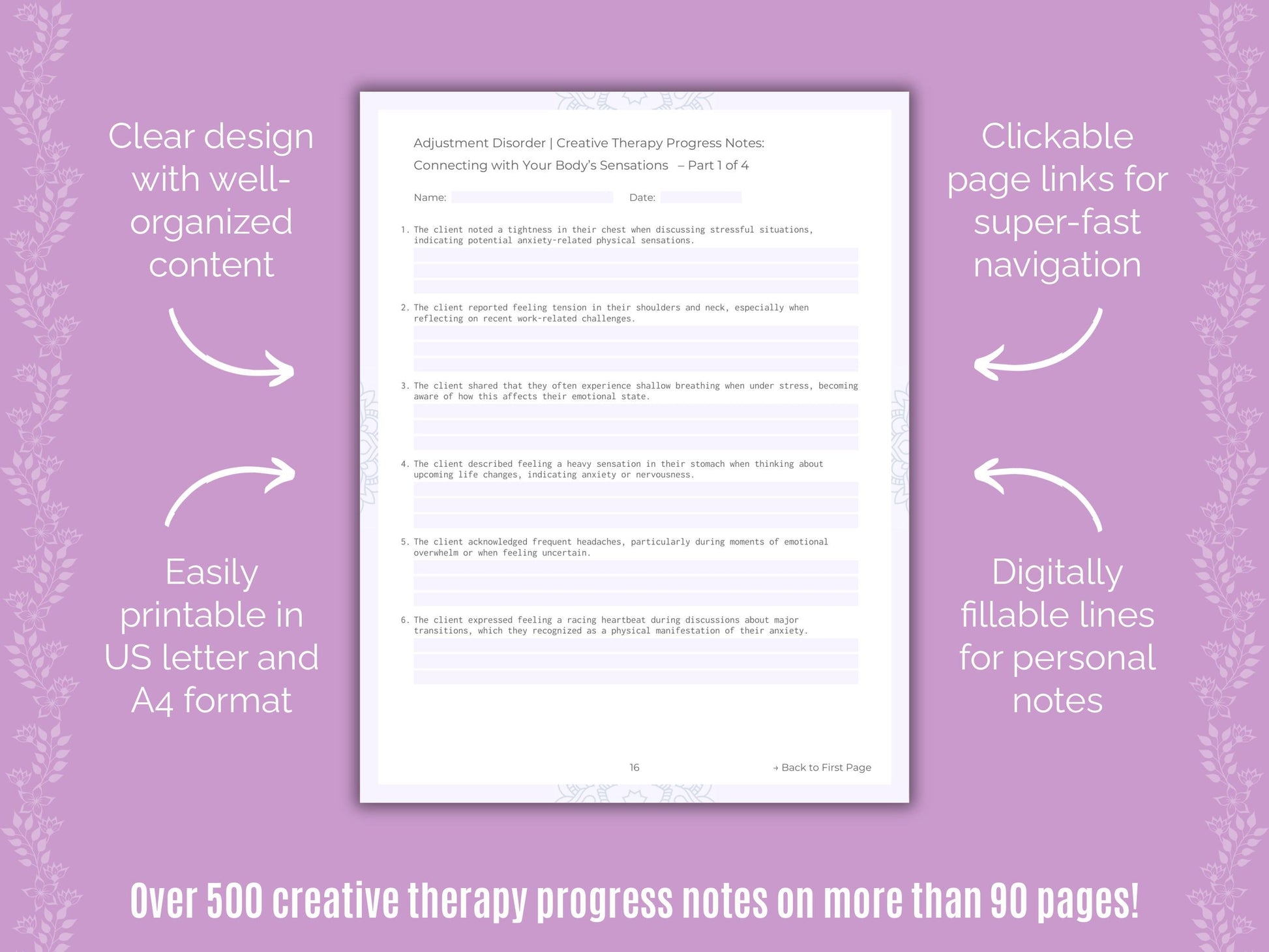 Adjustment Disorder Creative Therapy Counseling Templates