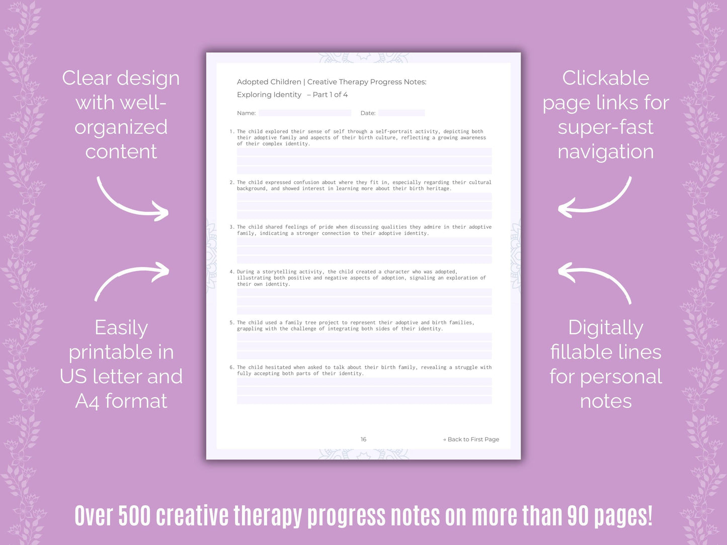 Adopted Children Creative Therapy Counseling Templates