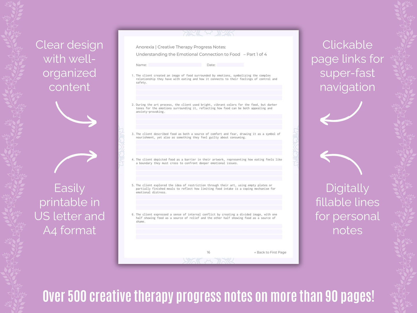 Anorexia Creative Therapy Counseling Templates