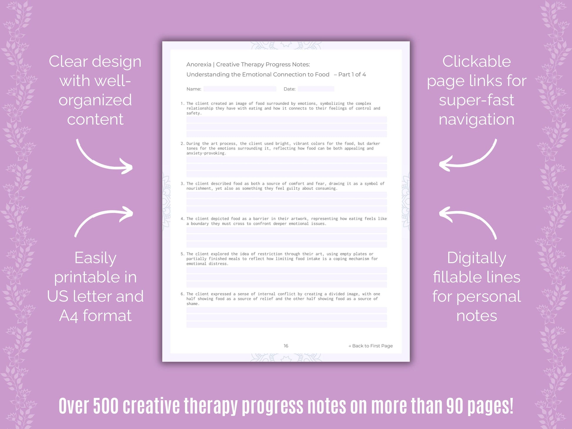 Anorexia Creative Therapy Counseling Templates