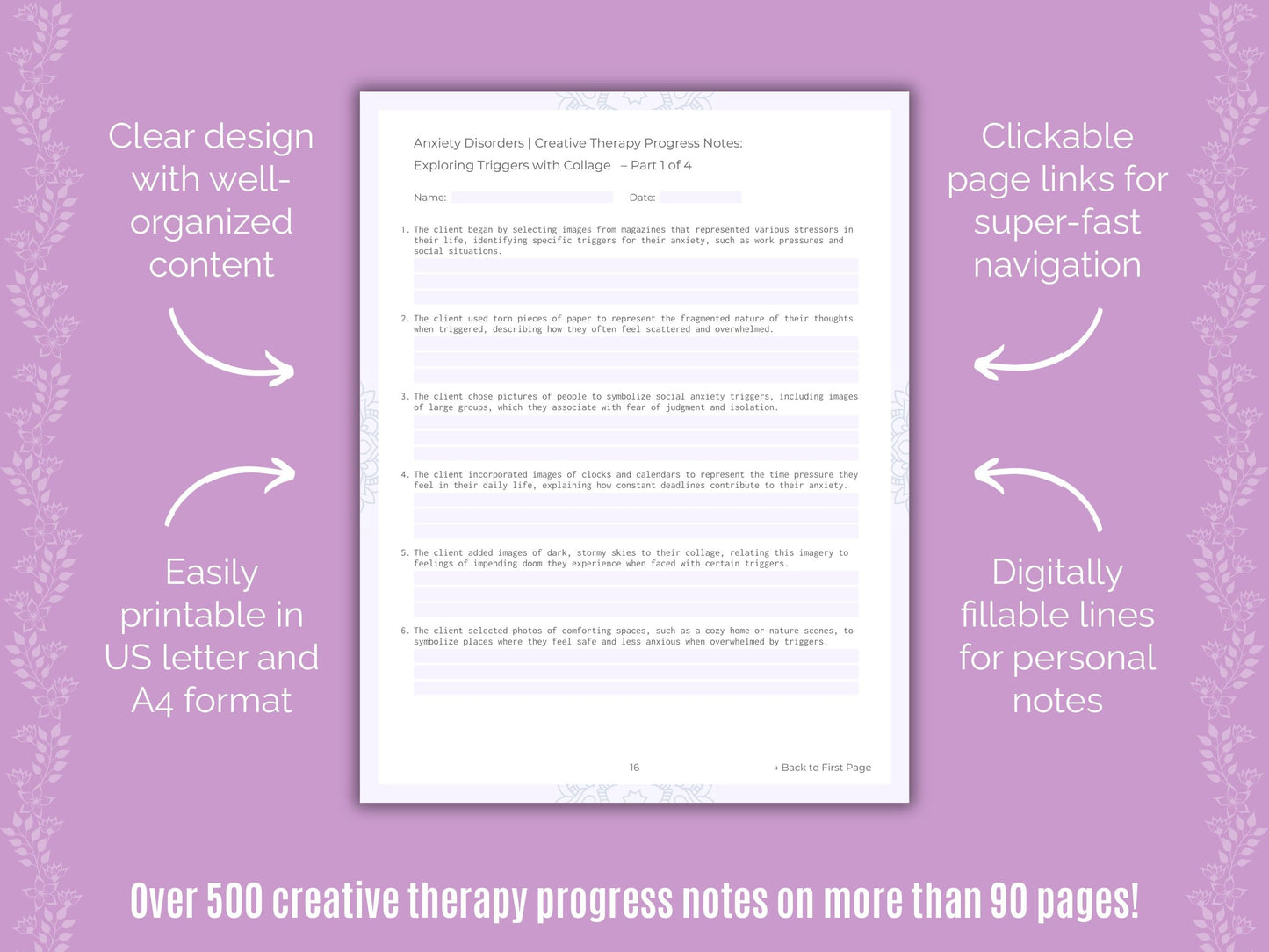 Anxiety Disorders Creative Therapy Counseling Templates