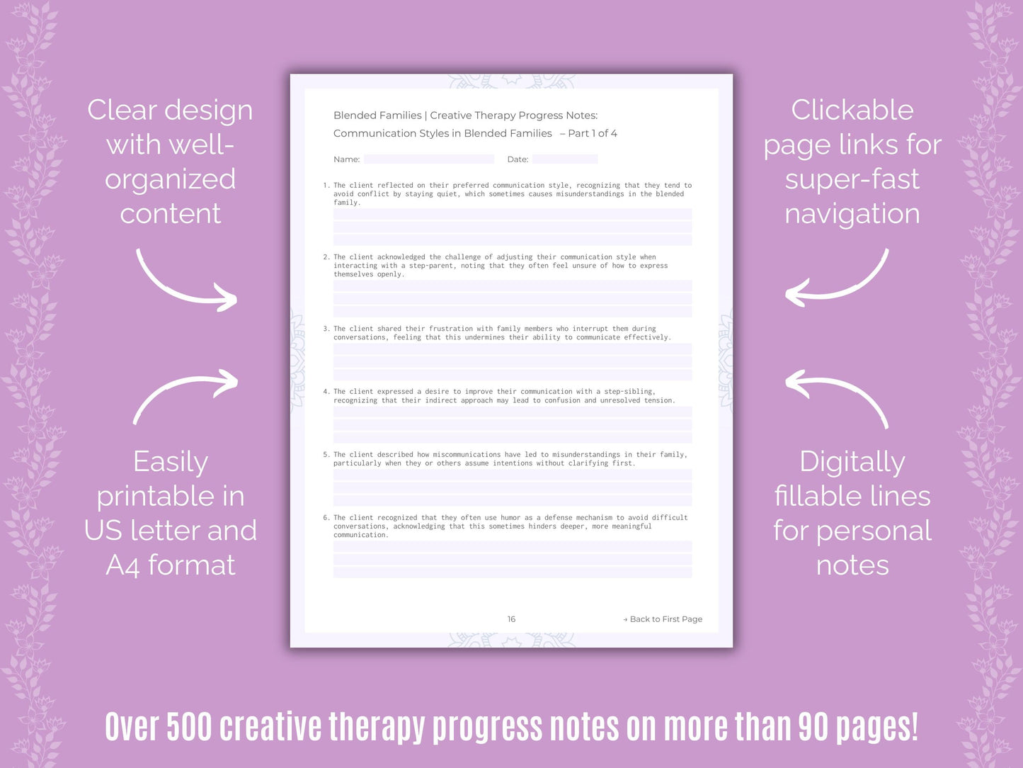 Blended Families Creative Therapy Counseling Templates