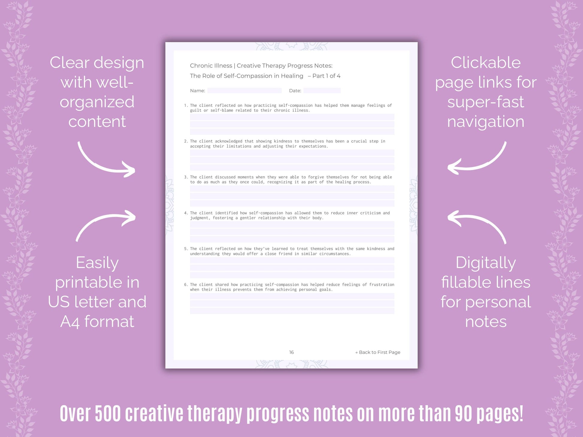Chronic Illness Creative Therapy Counseling Templates