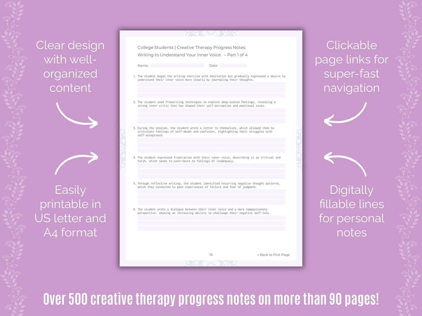 College Students Creative Therapy Counseling Templates