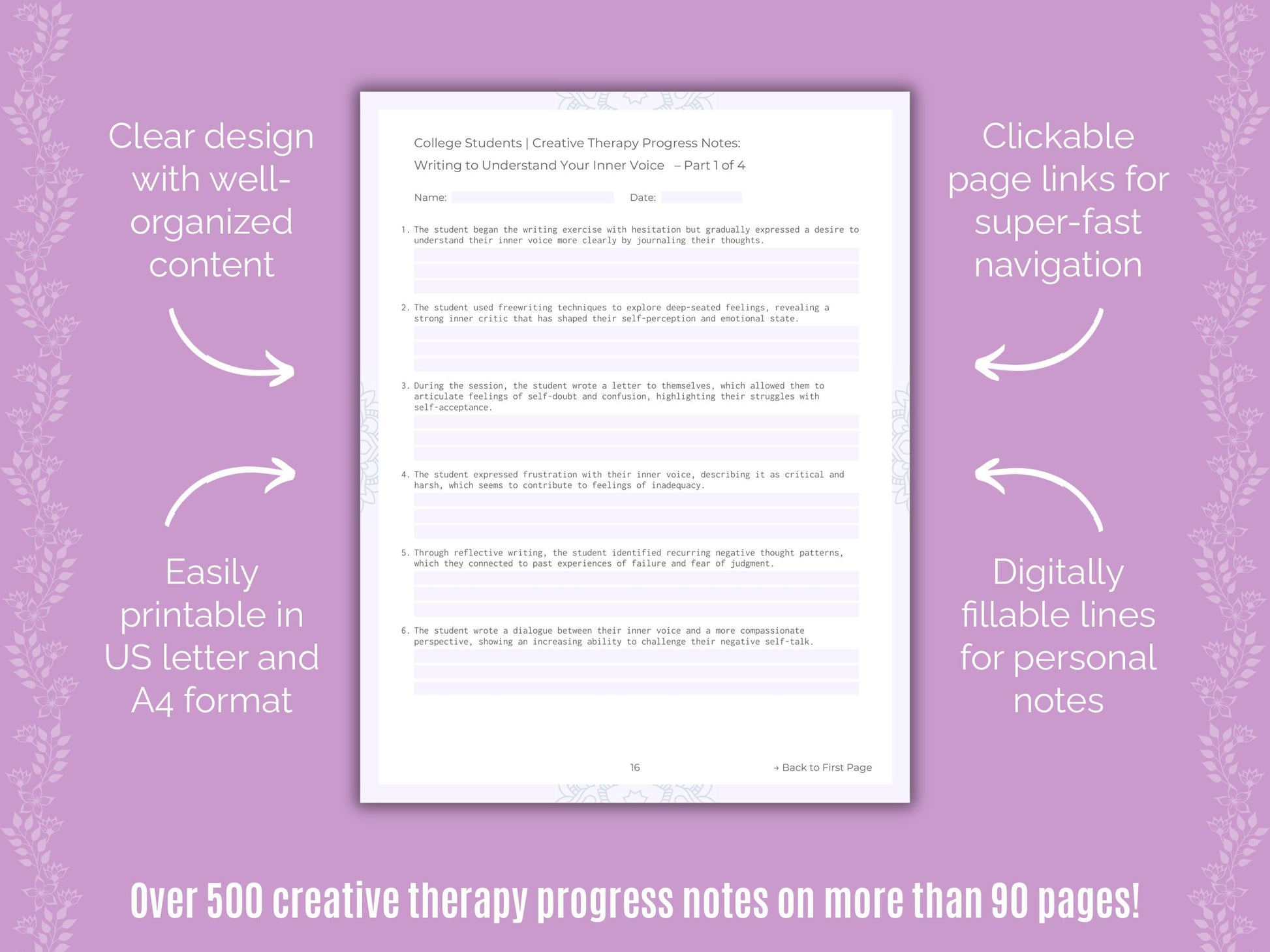College Students Creative Therapy Counseling Templates