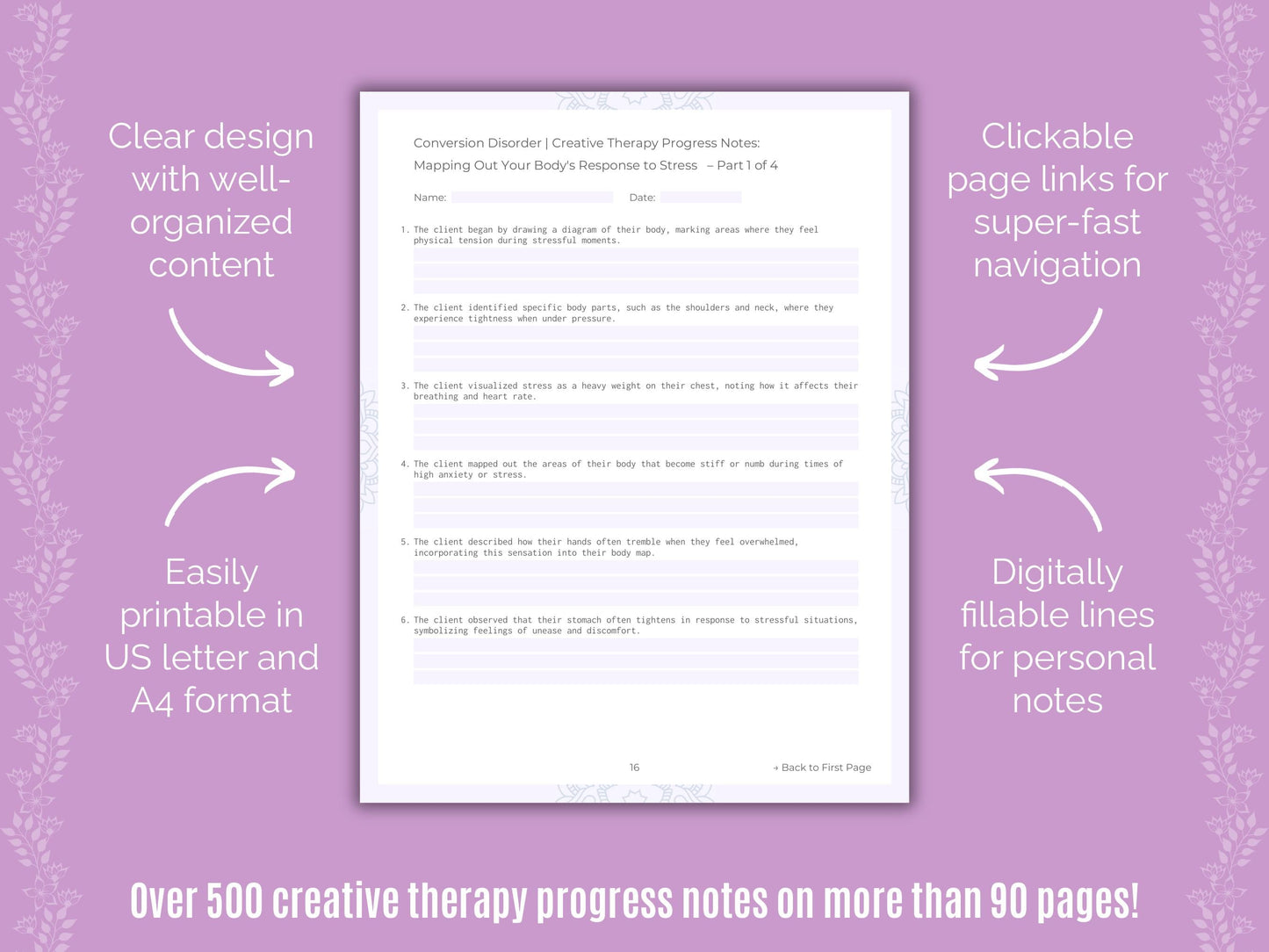 Conversion Disorder Creative Therapy Counseling Templates