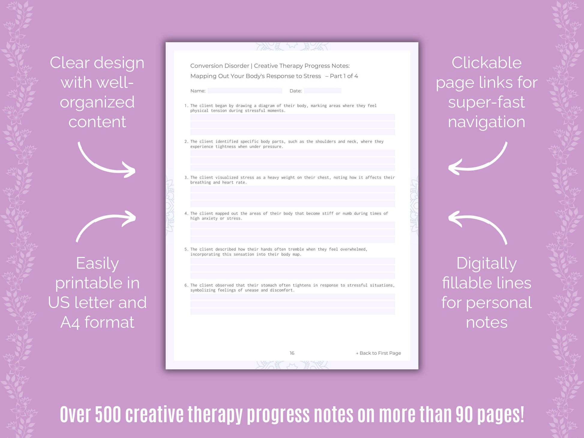 Conversion Disorder Creative Therapy Counseling Templates