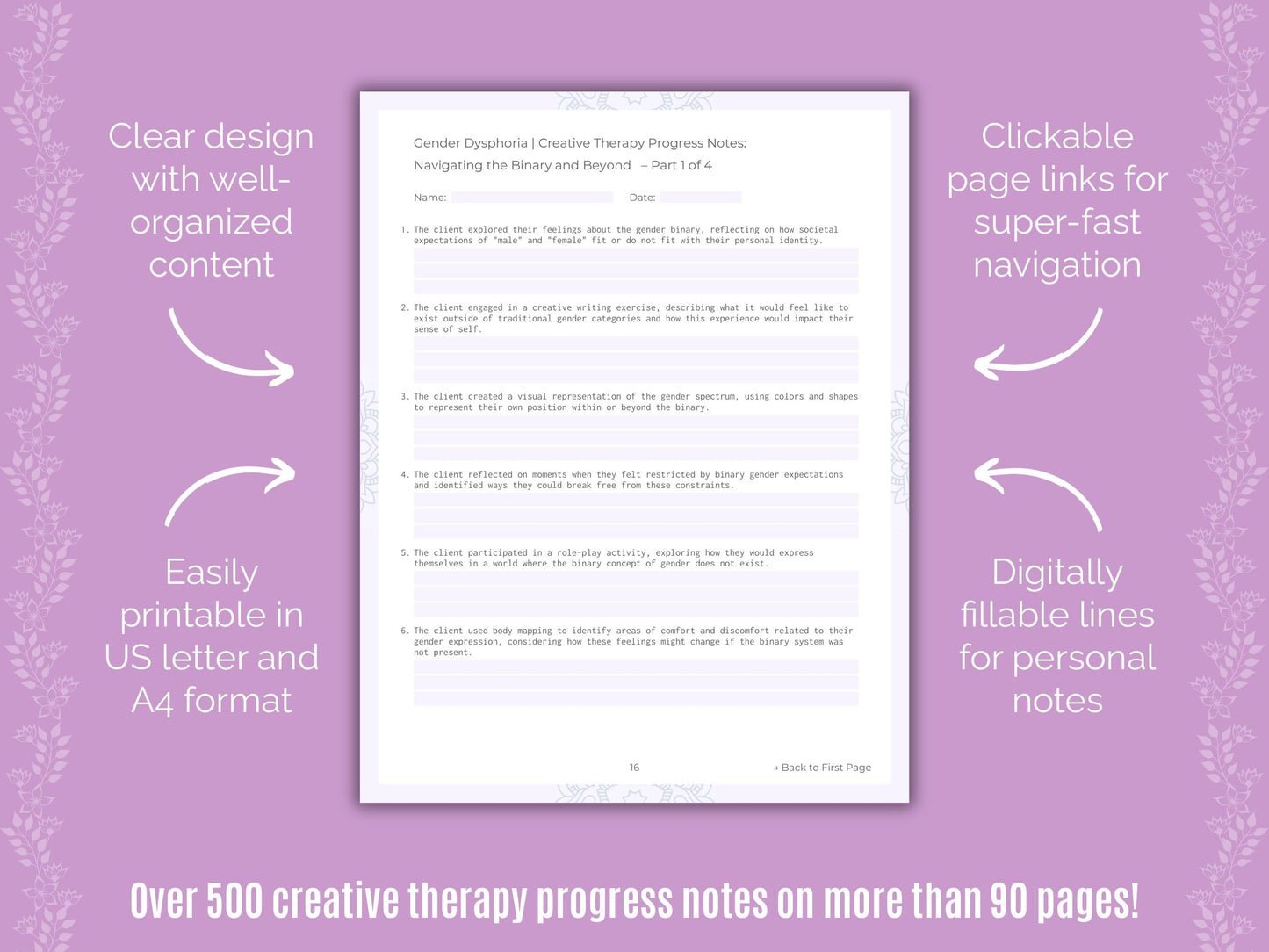 Gender Dysphoria Creative Therapy Counseling Templates