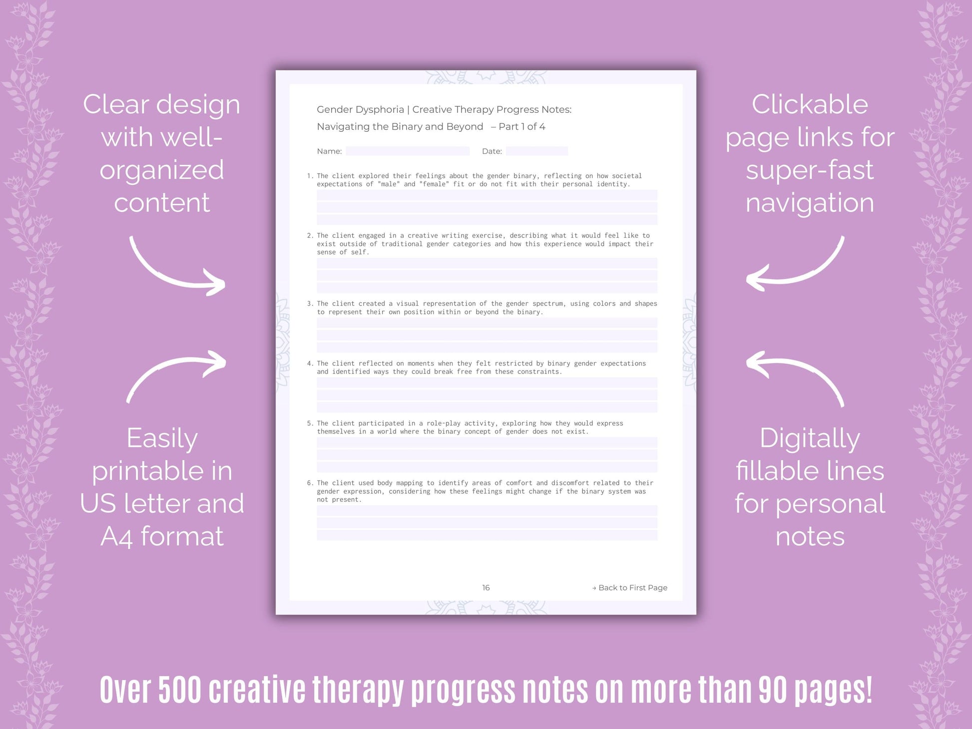 Gender Dysphoria Creative Therapy Counseling Templates