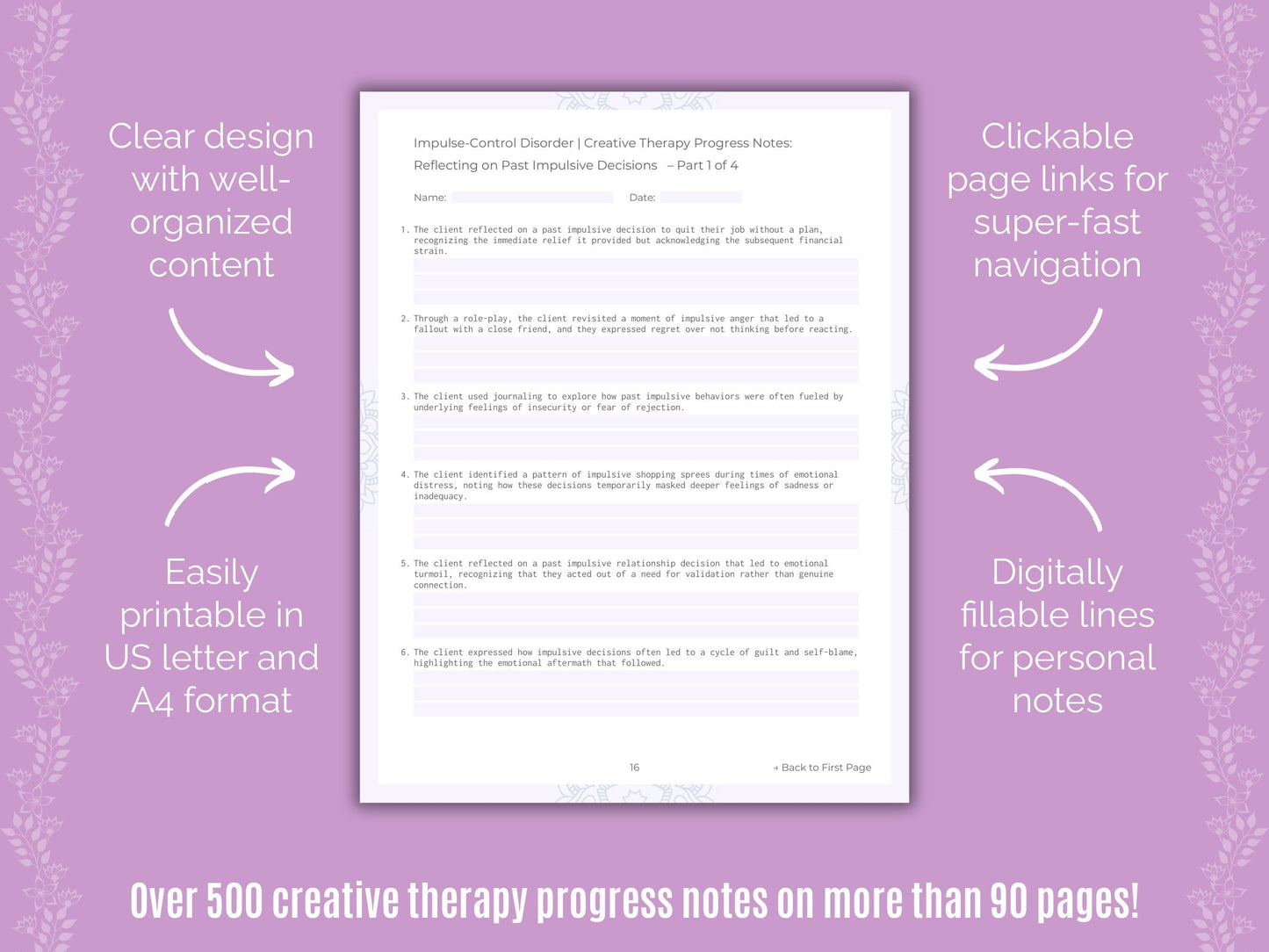 Impulse-Control Disorder (ICD) Creative Therapy Counseling Templates