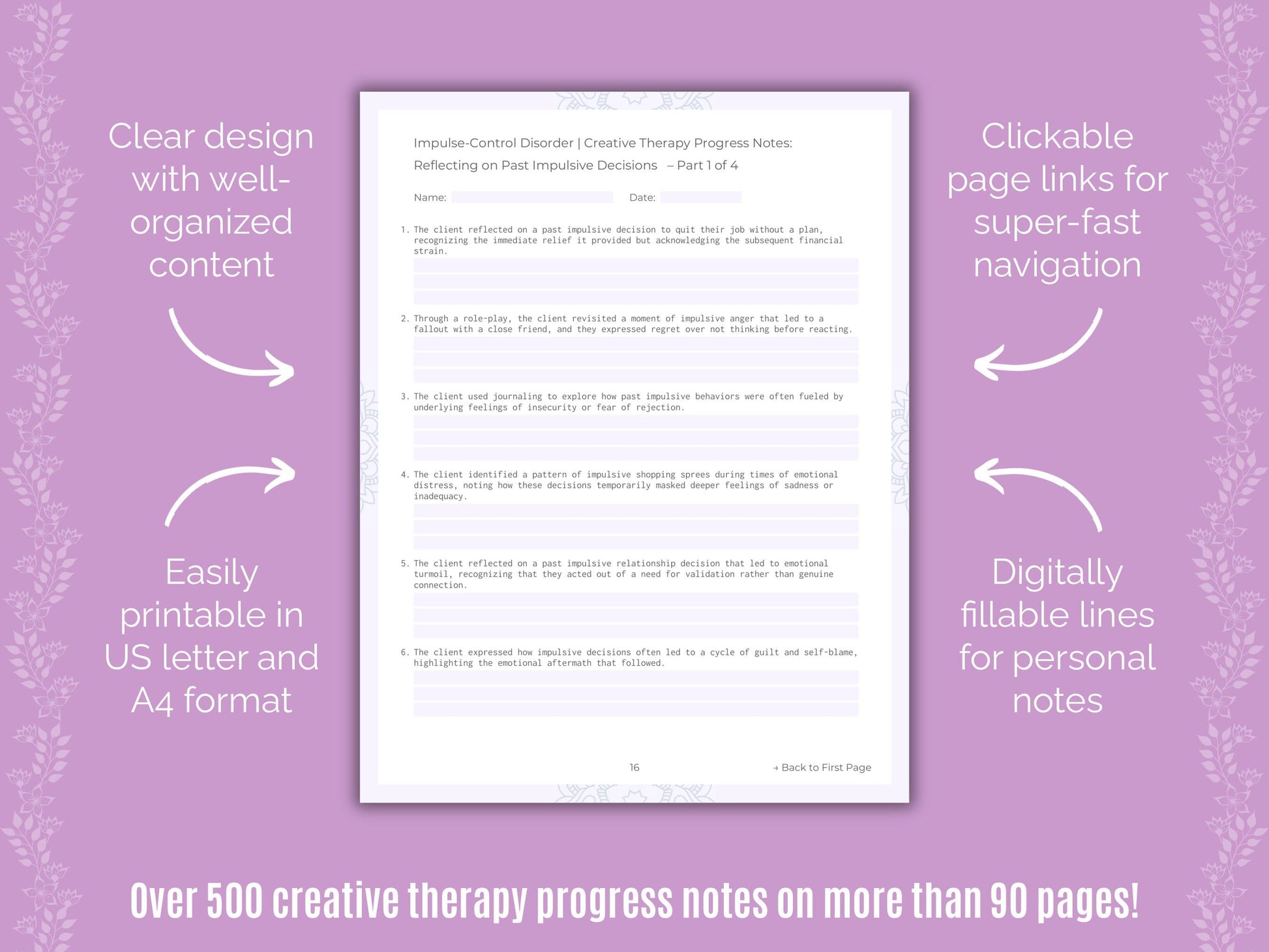 Impulse-Control Disorder (ICD) Creative Therapy Counseling Templates