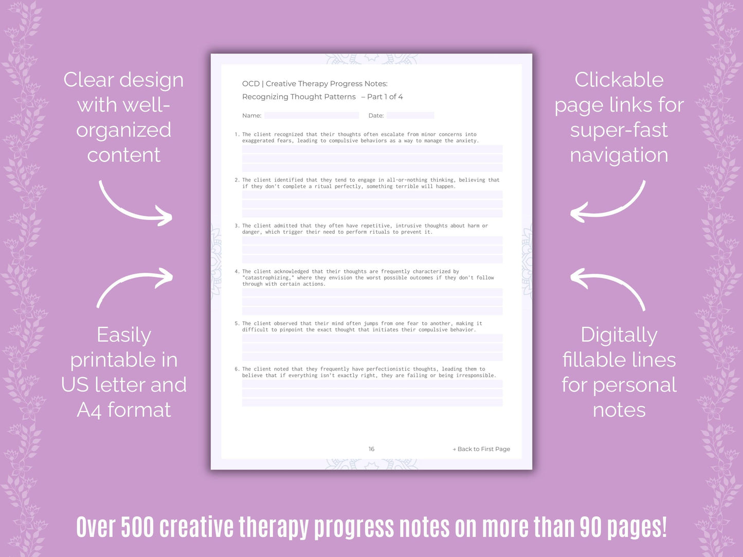 Obsessive-Compulsive Disorder (OCD) Creative Therapy Counseling Templates