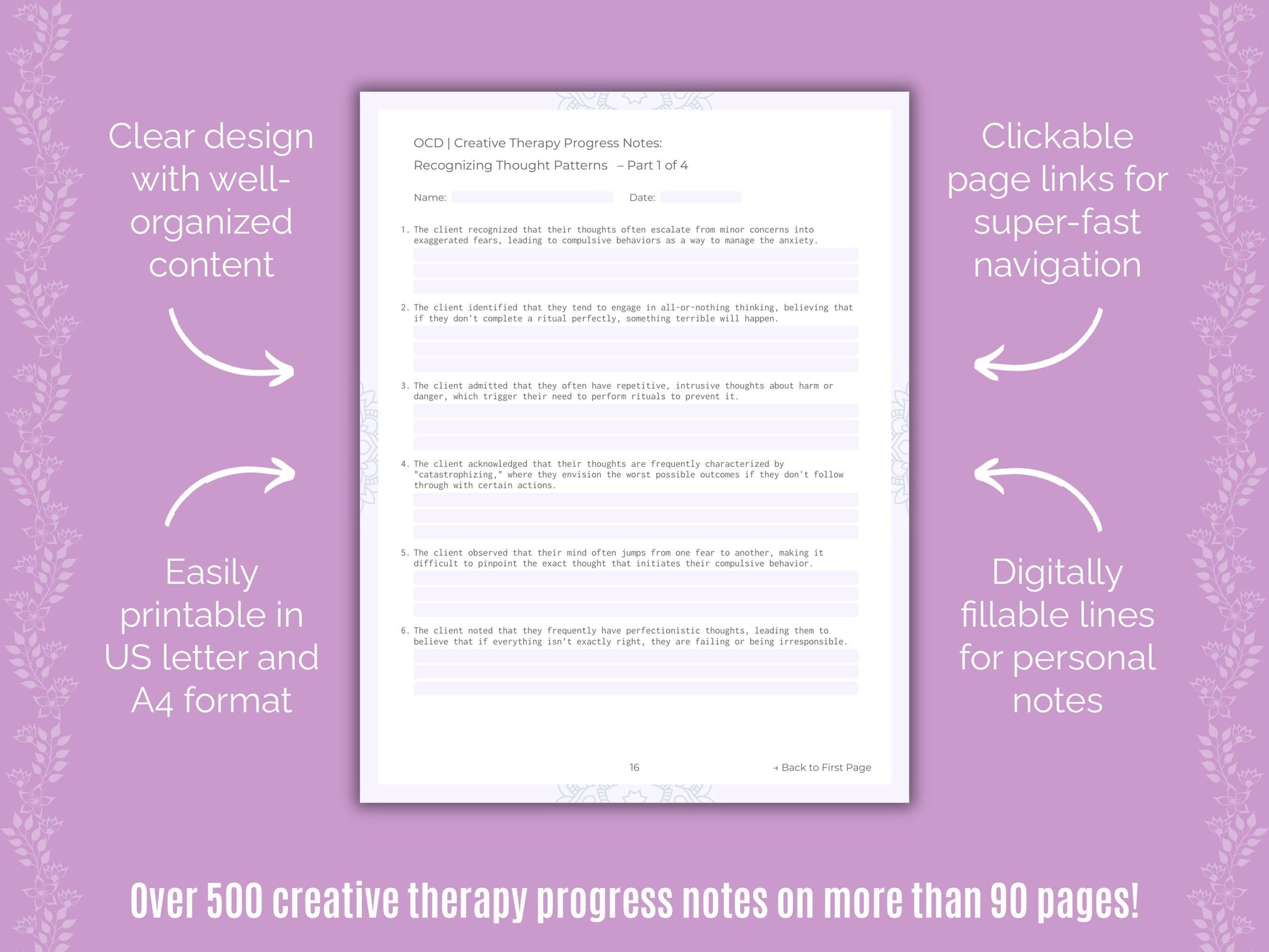 Obsessive-Compulsive Disorder (OCD) Creative Therapy Counseling Templates