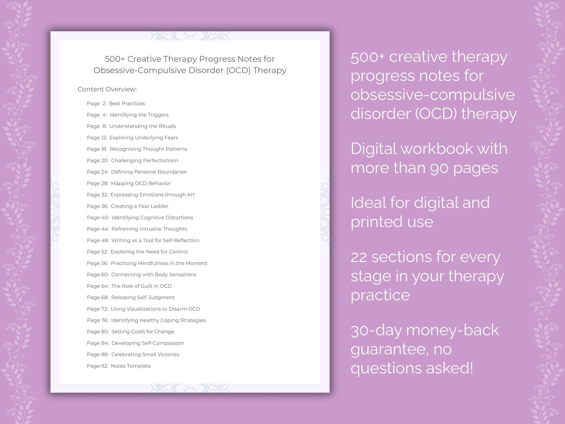Obsessive-Compulsive Disorder (OCD) Creative Therapy Therapist Worksheets