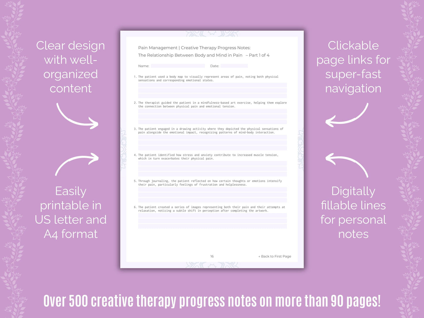 Pain Management Creative Therapy Counseling Templates
