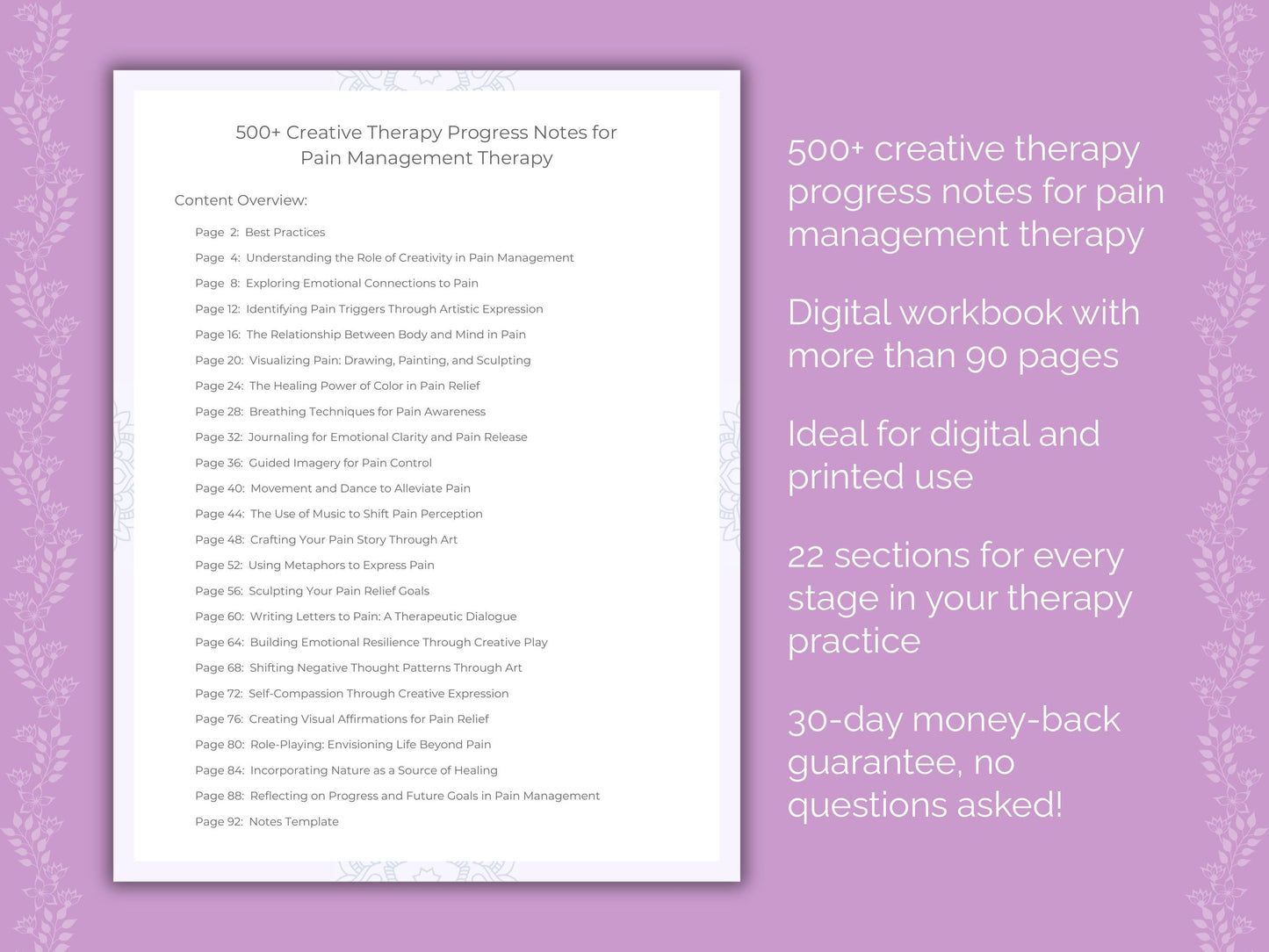 Pain Management Creative Therapy Therapist Worksheets