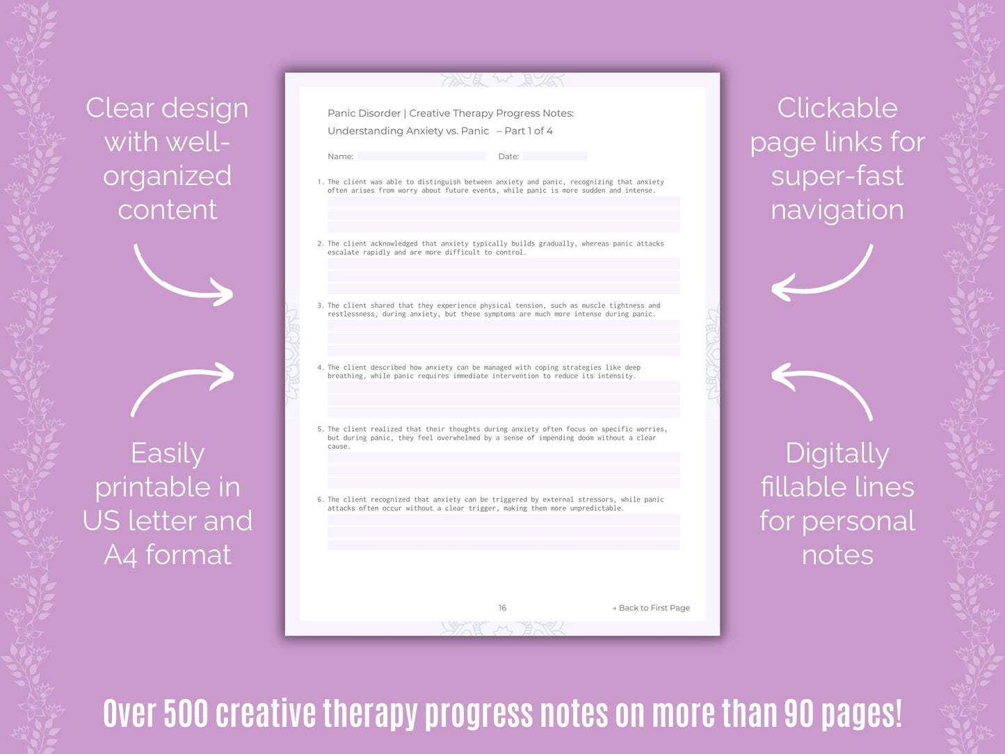 Panic Disorder Creative Therapy Counseling Templates