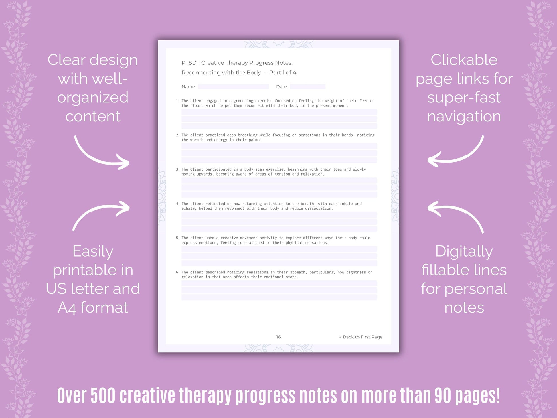 Post-Traumatic Stress Disorder (PTSD) Creative Therapy Counseling Templates