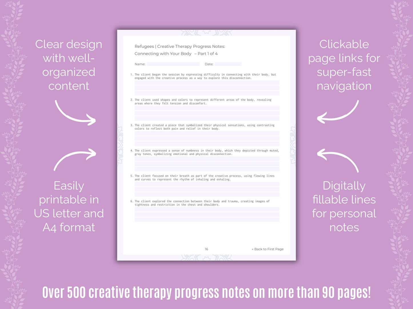 Refugees Creative Therapy Counseling Templates
