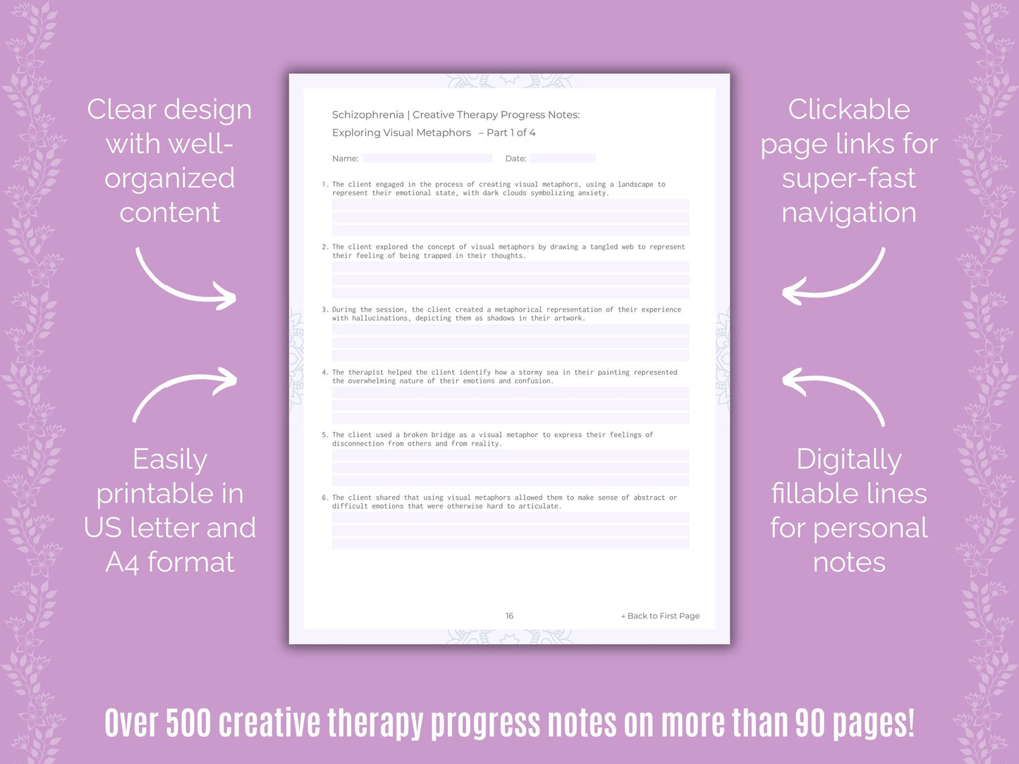 Schizophrenia Creative Therapy Counseling Templates