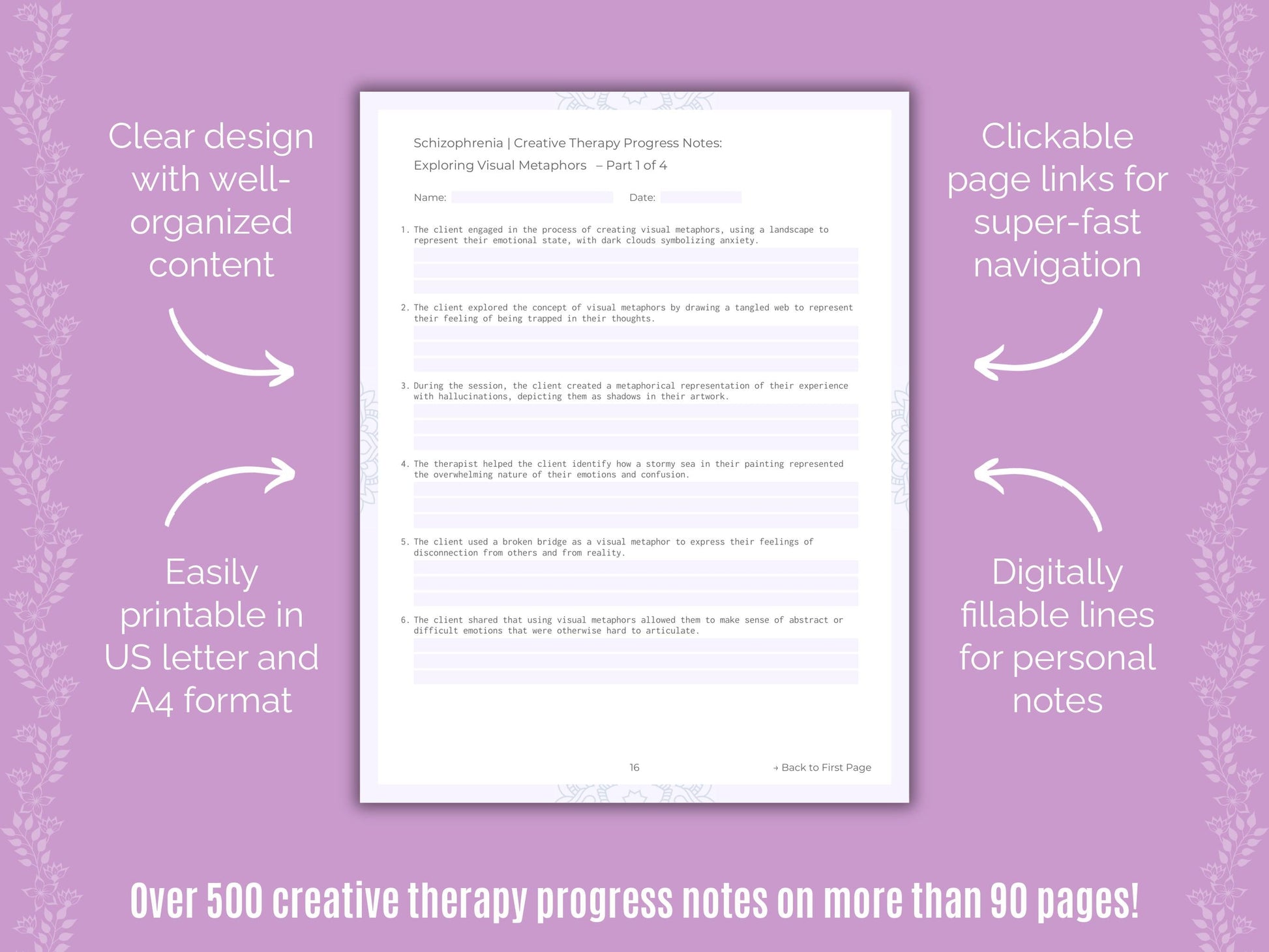Schizophrenia Creative Therapy Counseling Templates