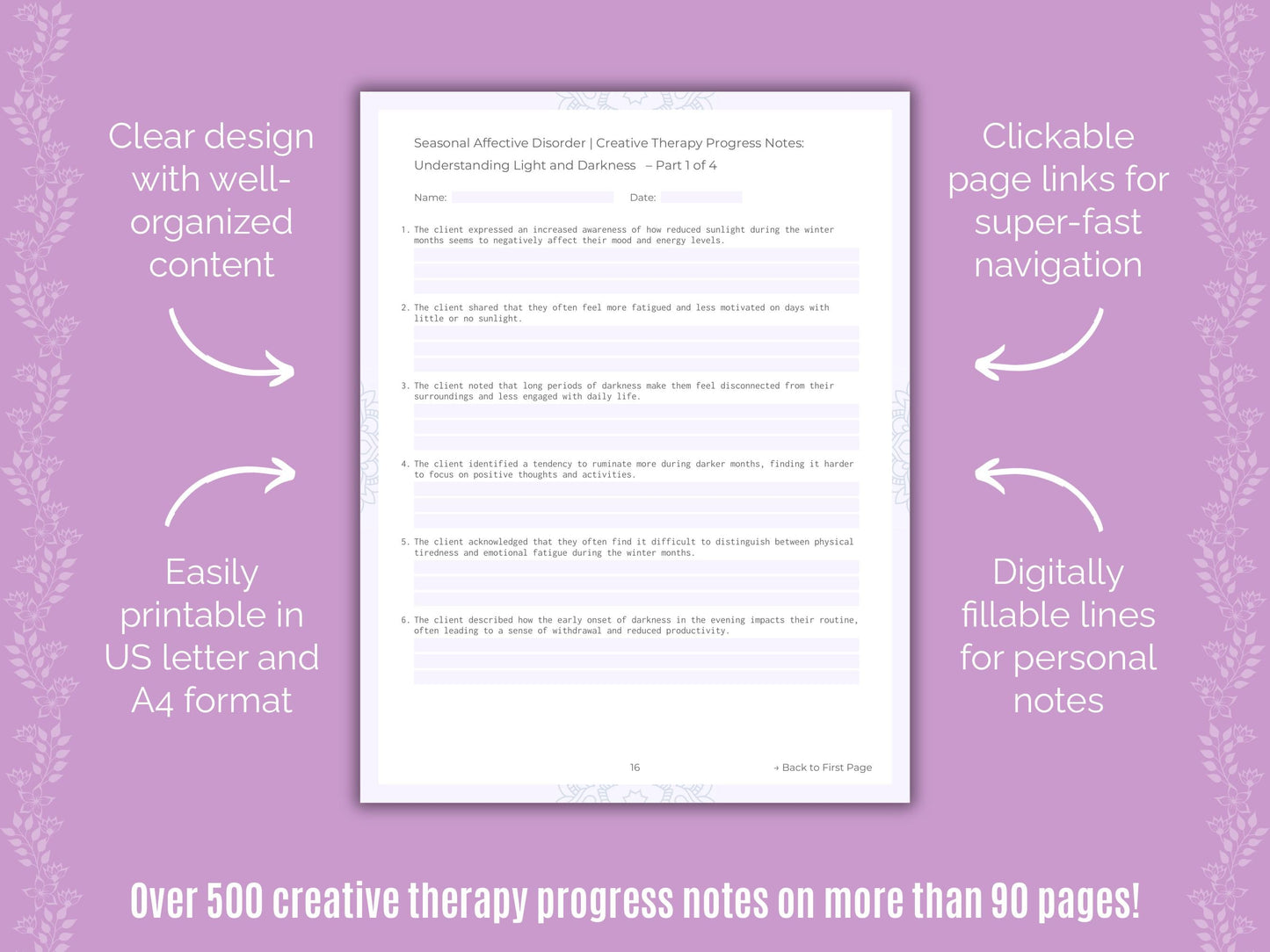 Seasonal Affective Disorder Creative Therapy Counseling Templates