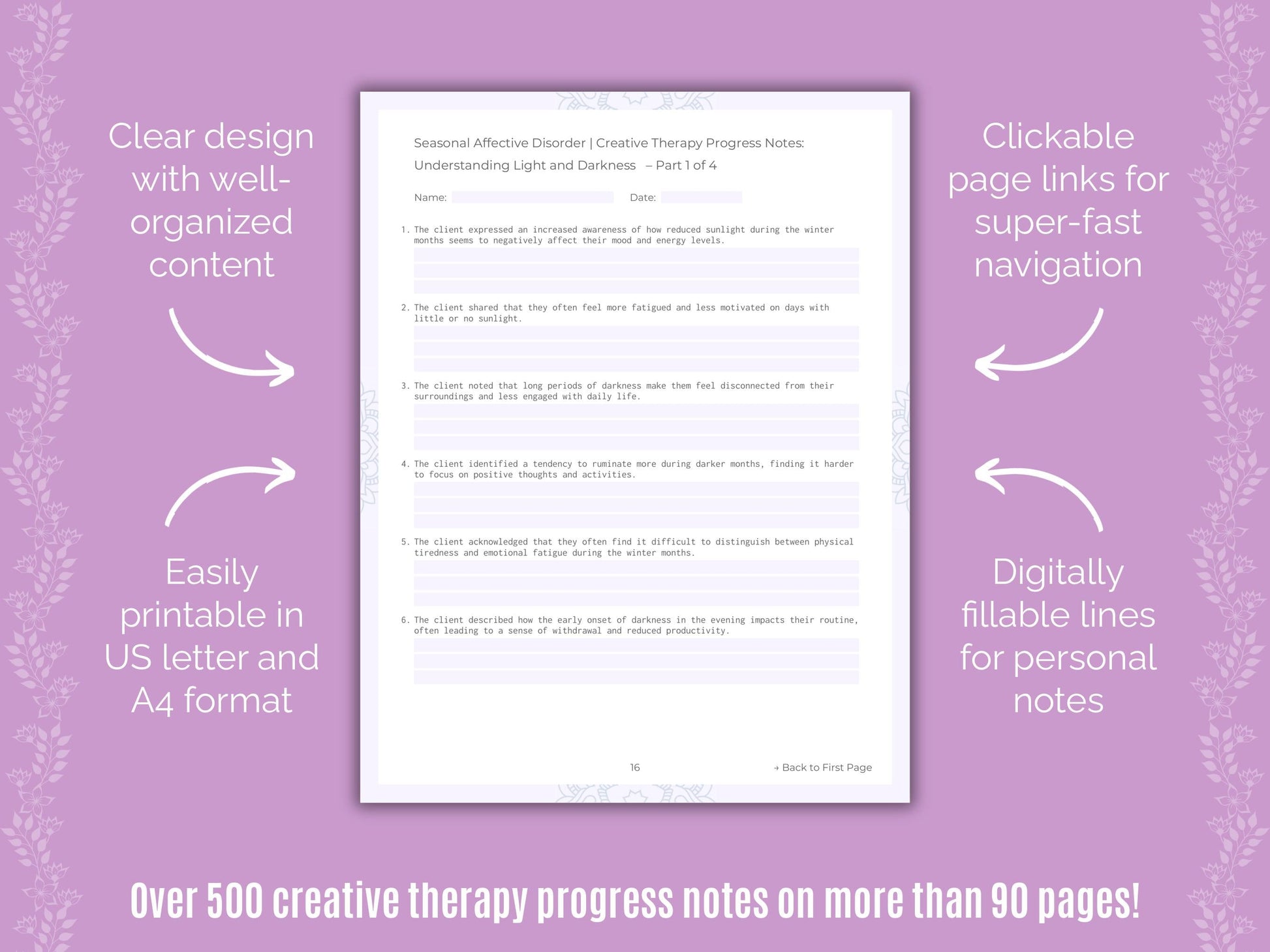Seasonal Affective Disorder Creative Therapy Counseling Templates