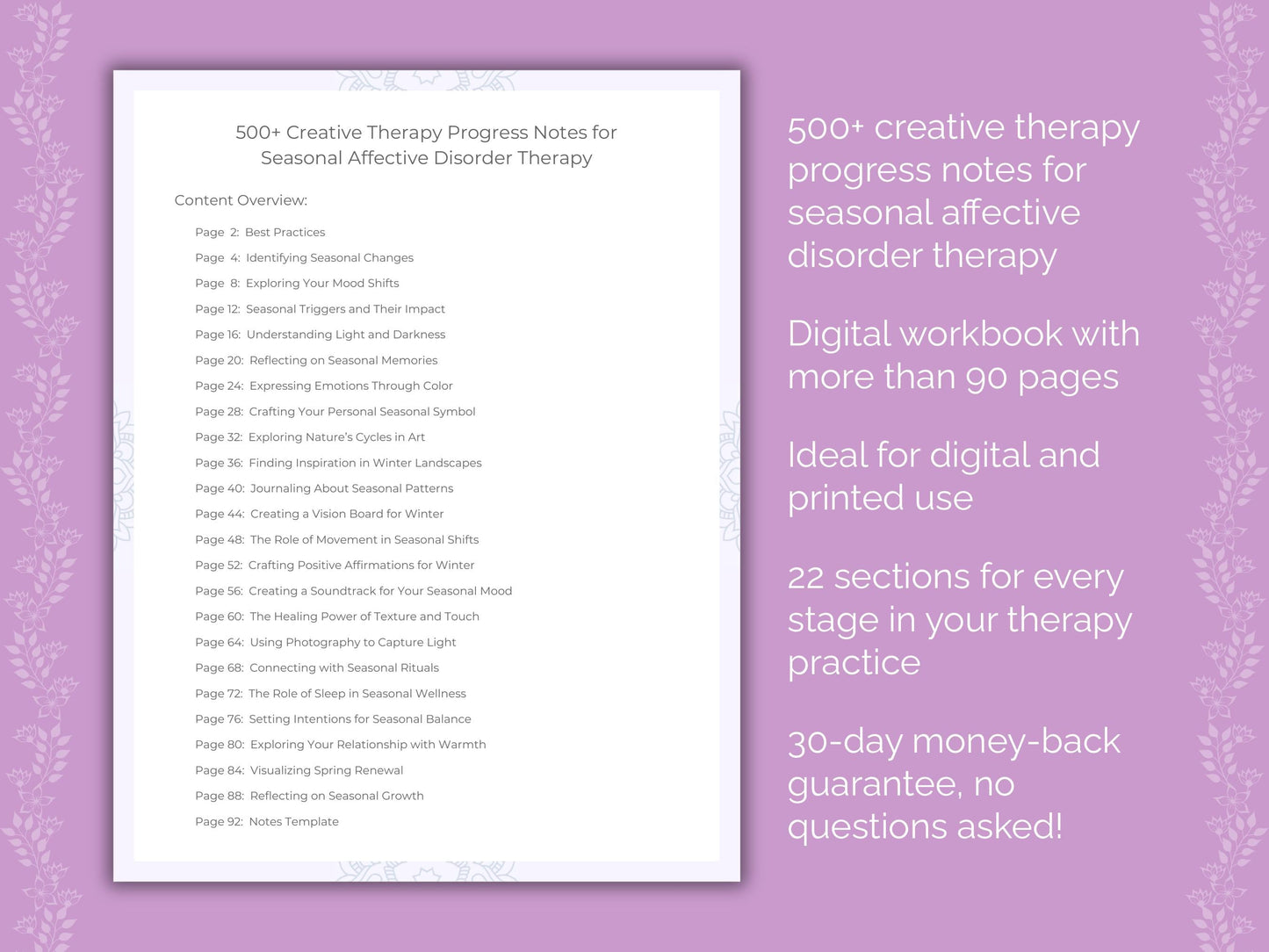 Seasonal Affective Disorder Creative Therapy Therapist Worksheets