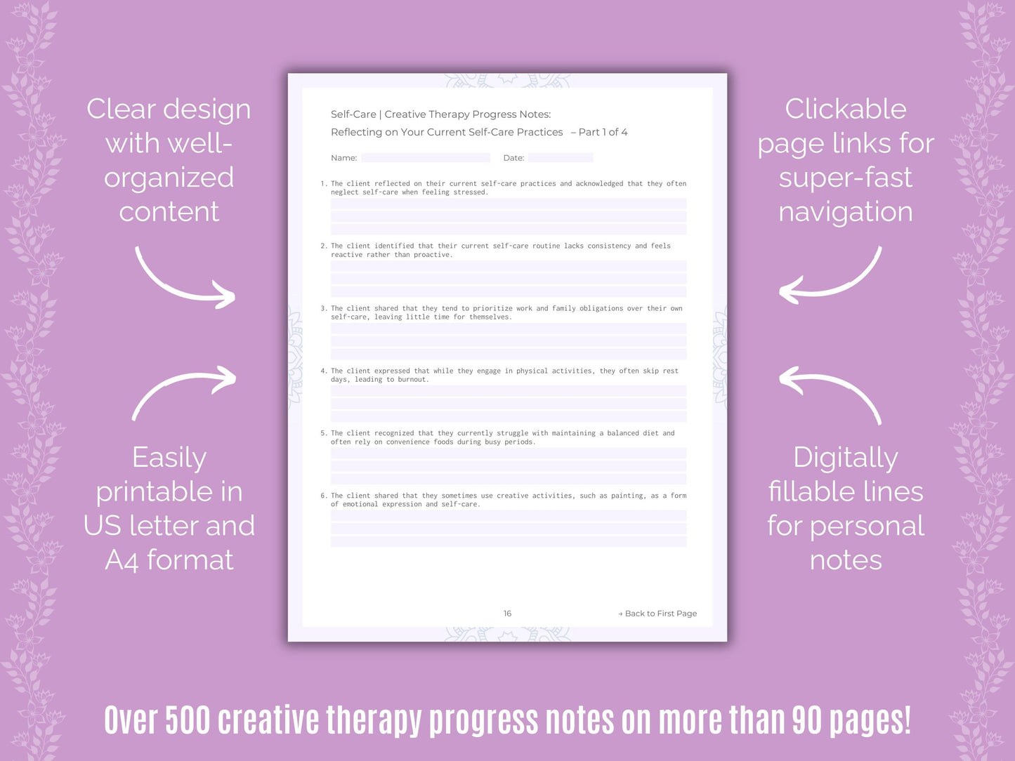 Self-Care Creative Therapy Counseling Templates