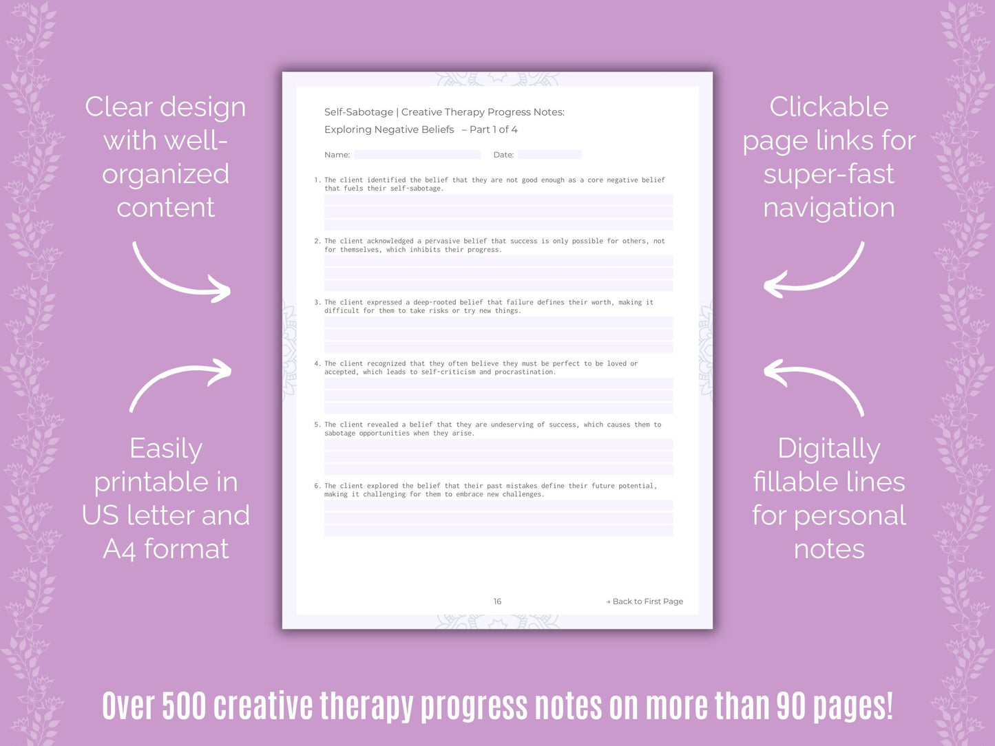 Self-Sabotage Creative Therapy Counseling Templates