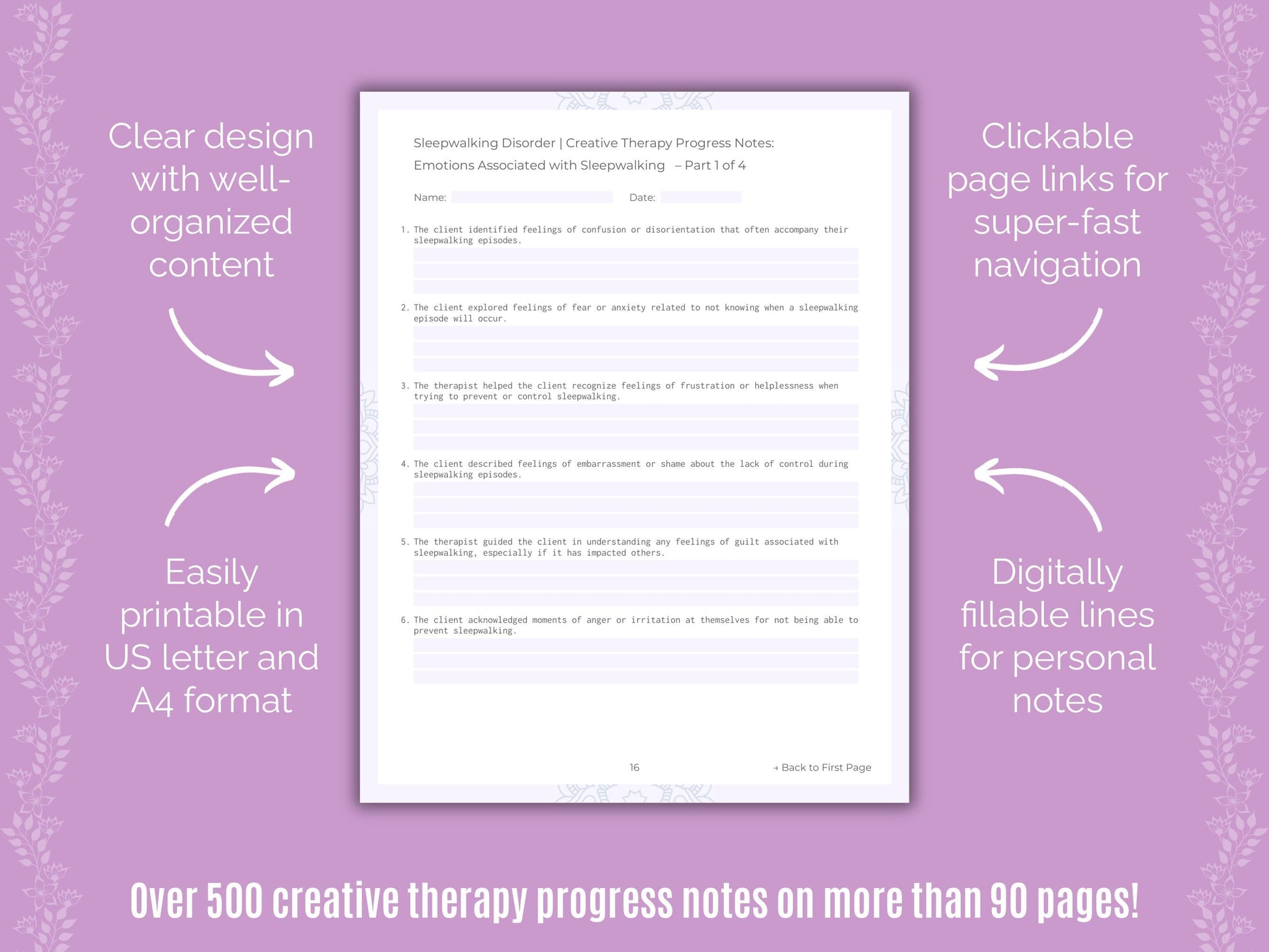 Sleepwalking Disorder Creative Therapy Counseling Templates